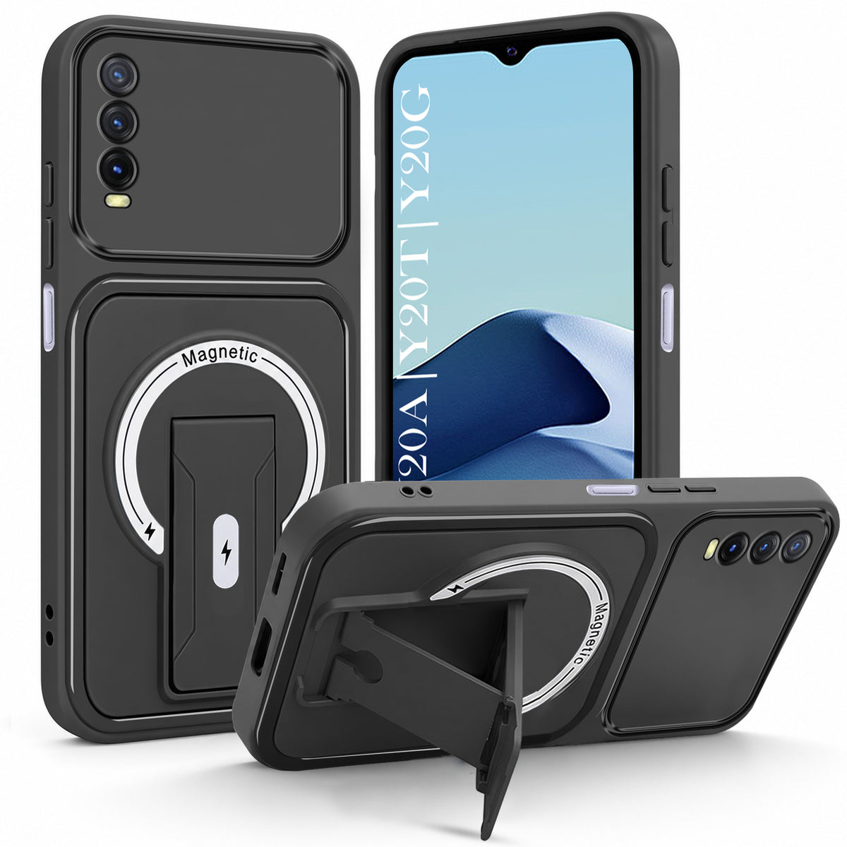 For Vivo Y20A | Y20T | Y20G Back Case Cover Metallic (Hybrid Armor Kickstand | MagSafe Compatible | Camera Protection Shockproof)