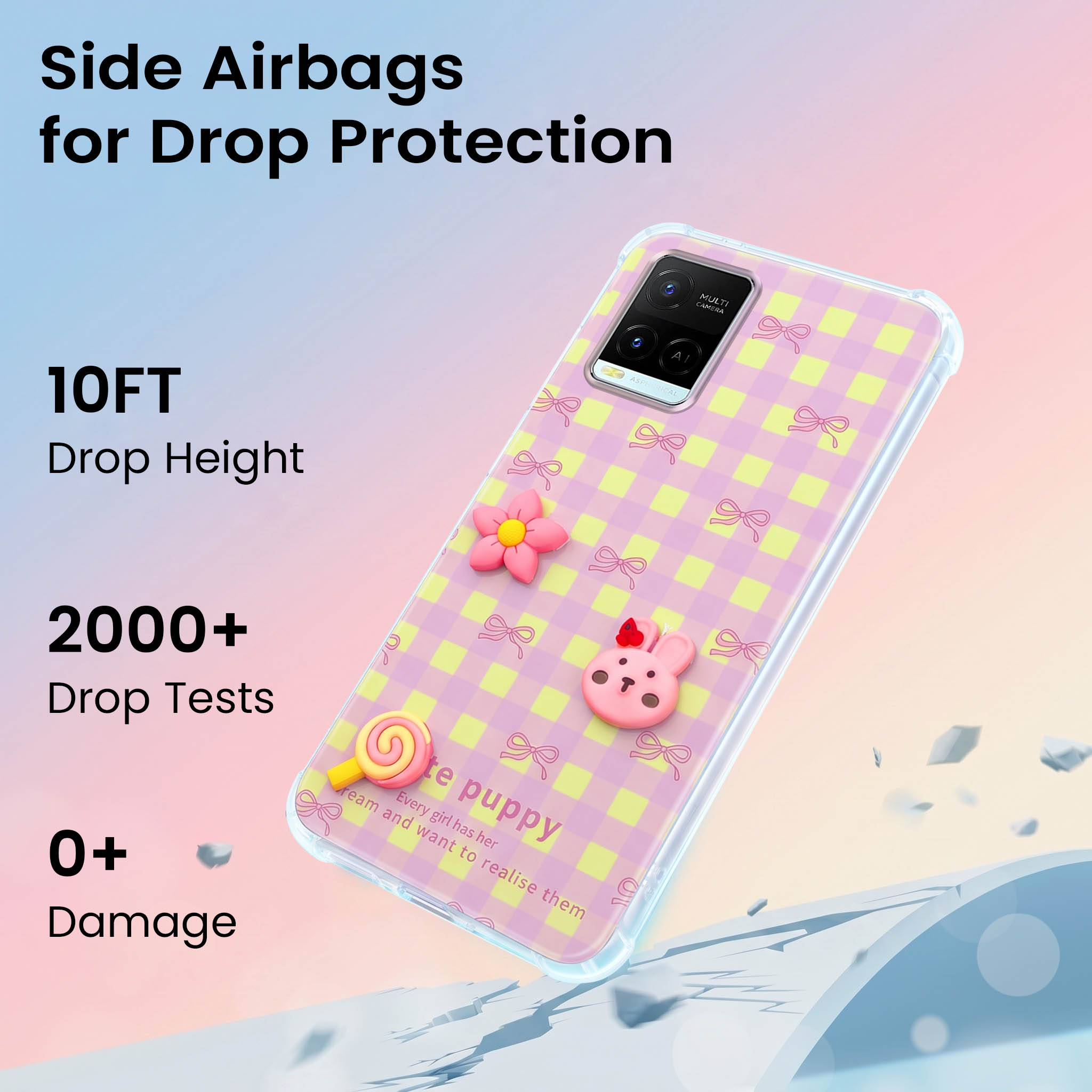 For Vivo Y21e | Vivo Y21A | Vivo Y32 Back Cover Case (3D Cute Cartoons | Hard Back Side Soft | Matte Premium Finish | HD Printing)