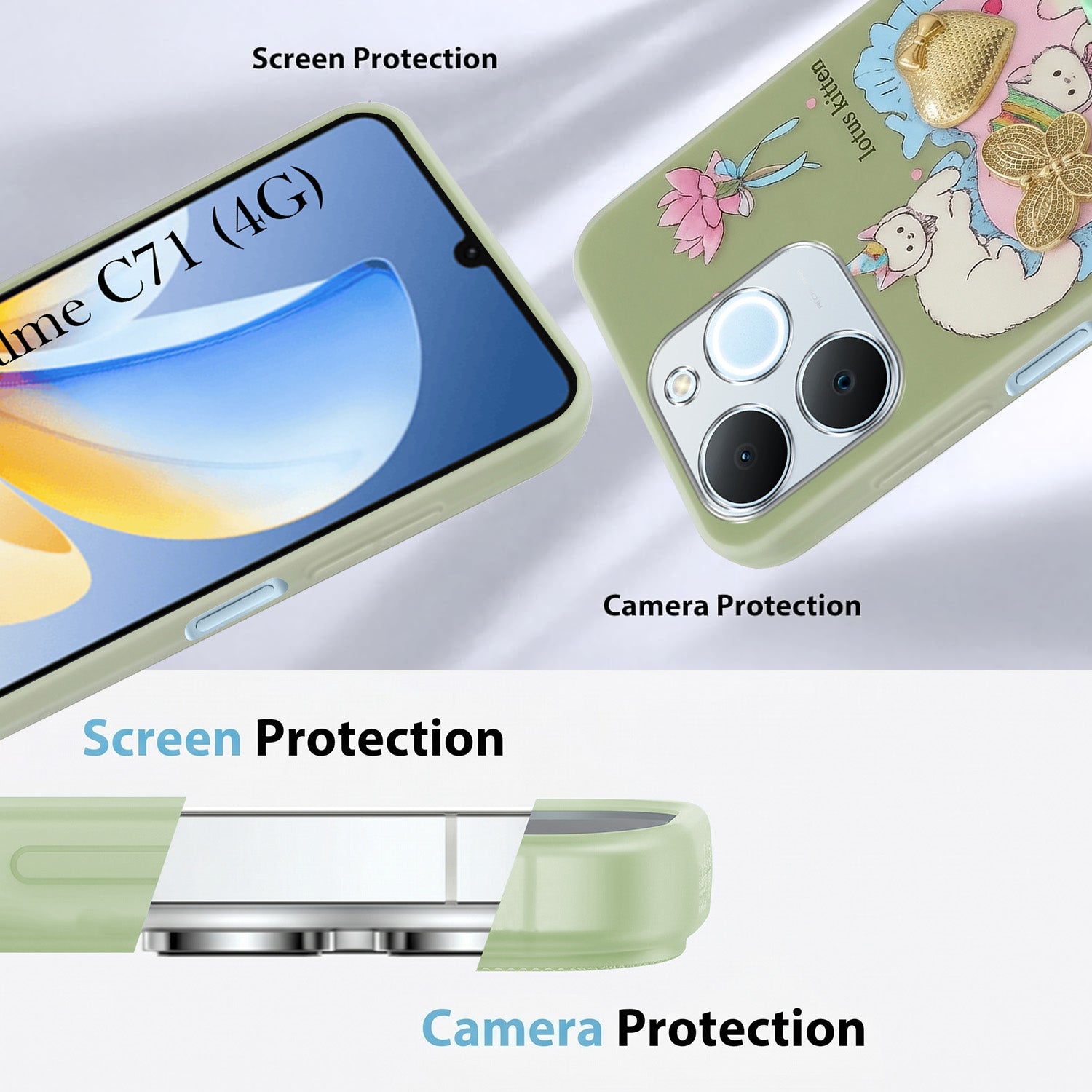 For Realme C71 Back Cover Case (3D Cute Heart Strap Holder | Camera Protection | Designer Girls Print)