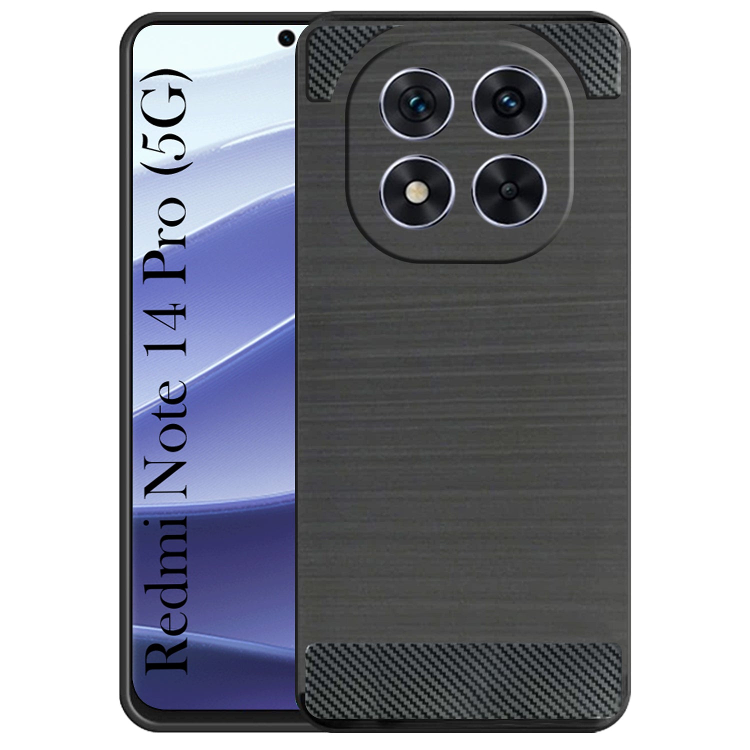 For Redmi Note 14 Pro Back Cover Case ( Hybrid Armor Case | Carbon Fiber Shockproof | Soft and Flexible | Black )