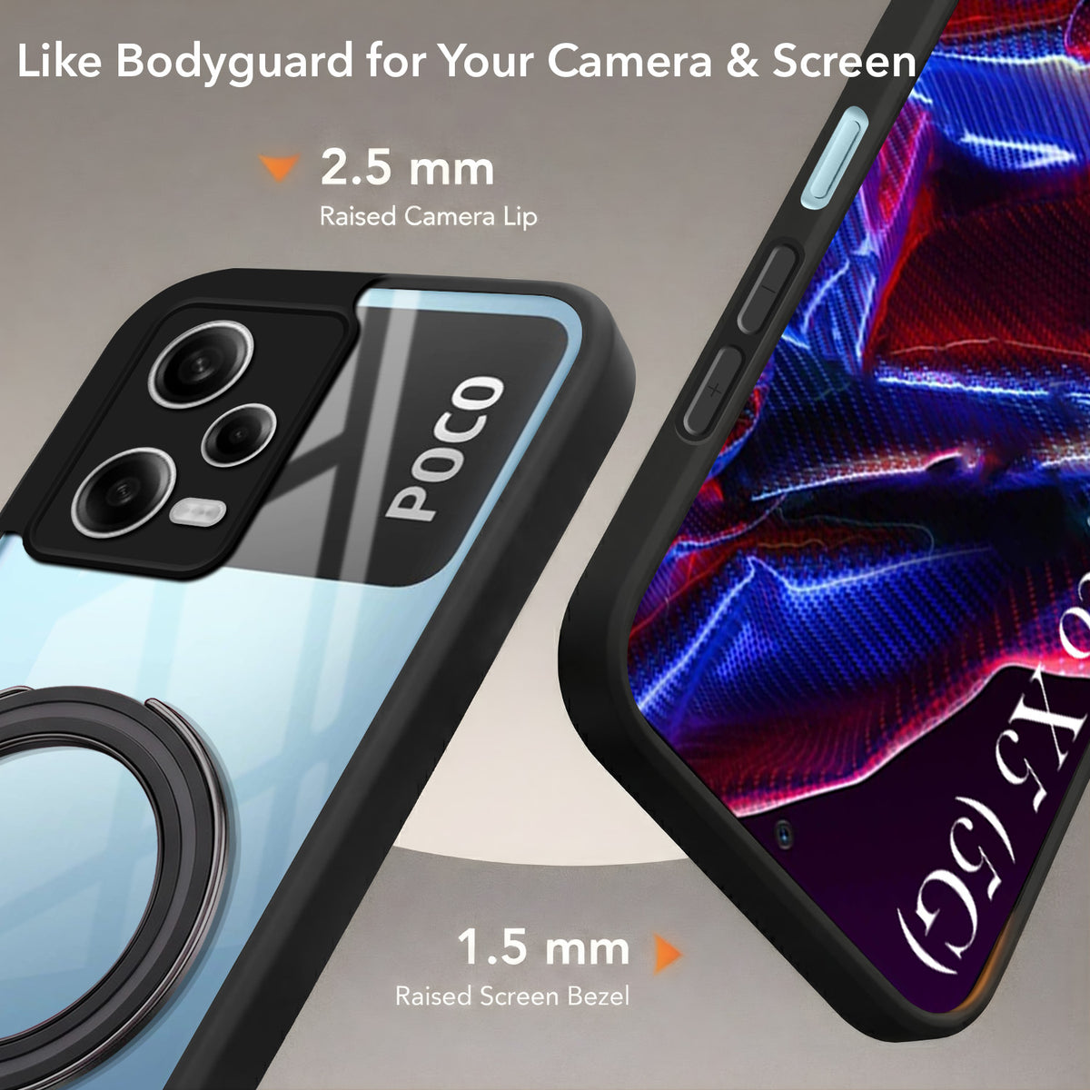 For Xiaomi Poco X5 5G Back Cover Case (Kick Stand Ring Holder | Life time Anti Yellow | Camera Protection)