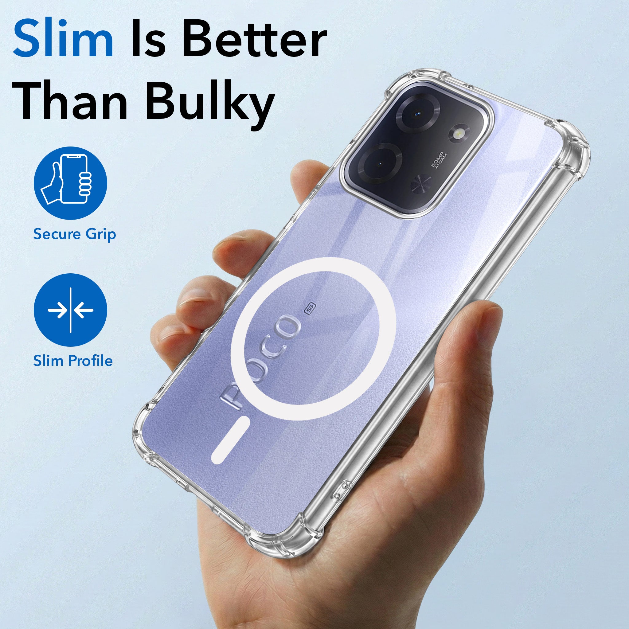 For Poco C85 5G Back Cover Shockproof Crystal-Clear (Magsafe Wireless Support | Drop & Camera Protection | Hard Polycarbonate)