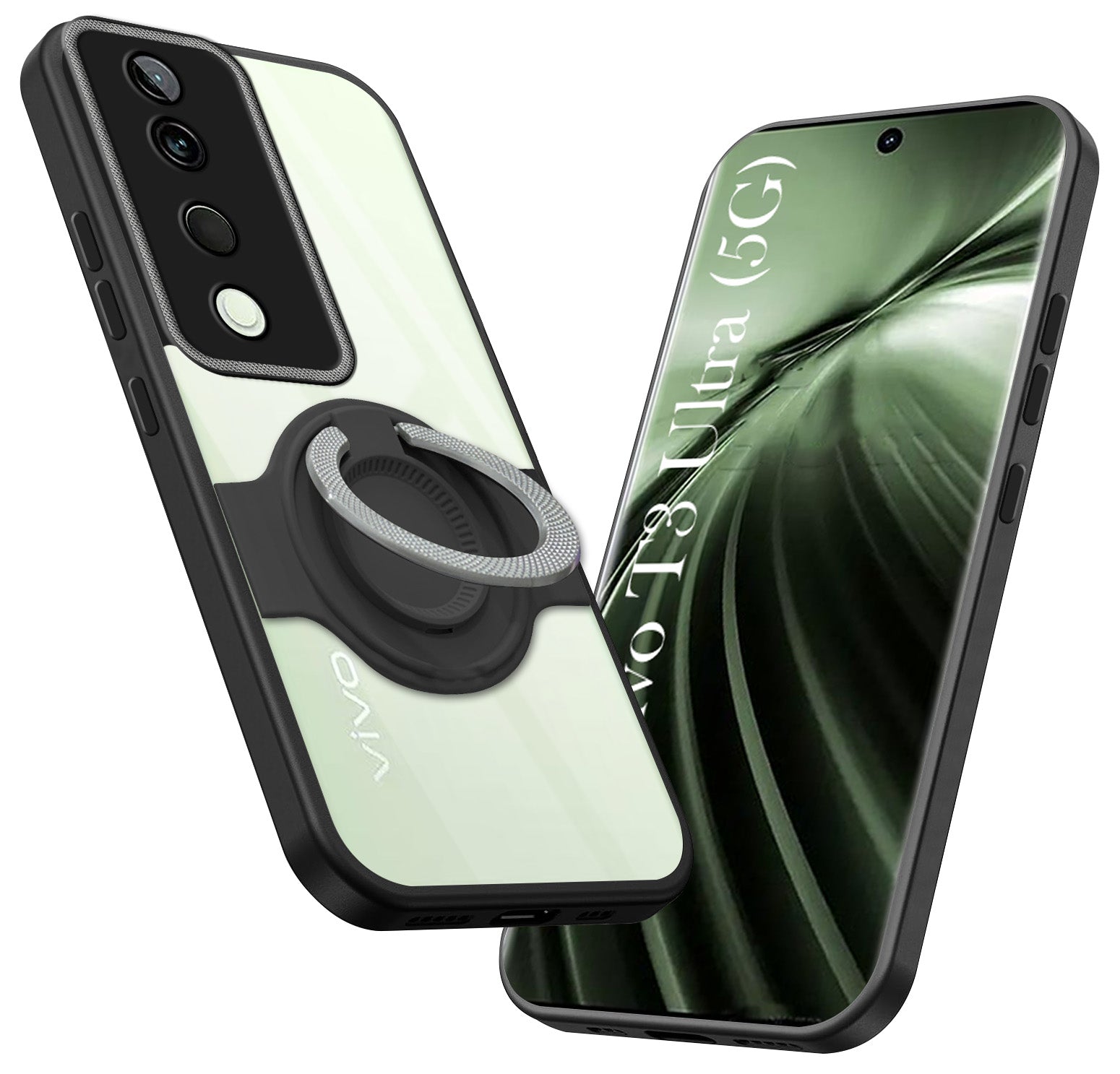 For Vivo T3 Ultra Back Cover Case with stand (Built-in Ring Holder Kickstand | Lifetime Anti Yellow | Camera Protection)
