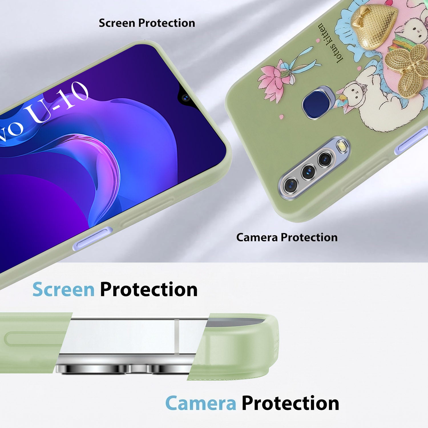 For Vivo U10 Back Cover Case (3D Cute Heart Strap Holder | Camera Protection | Designer Girls Print)