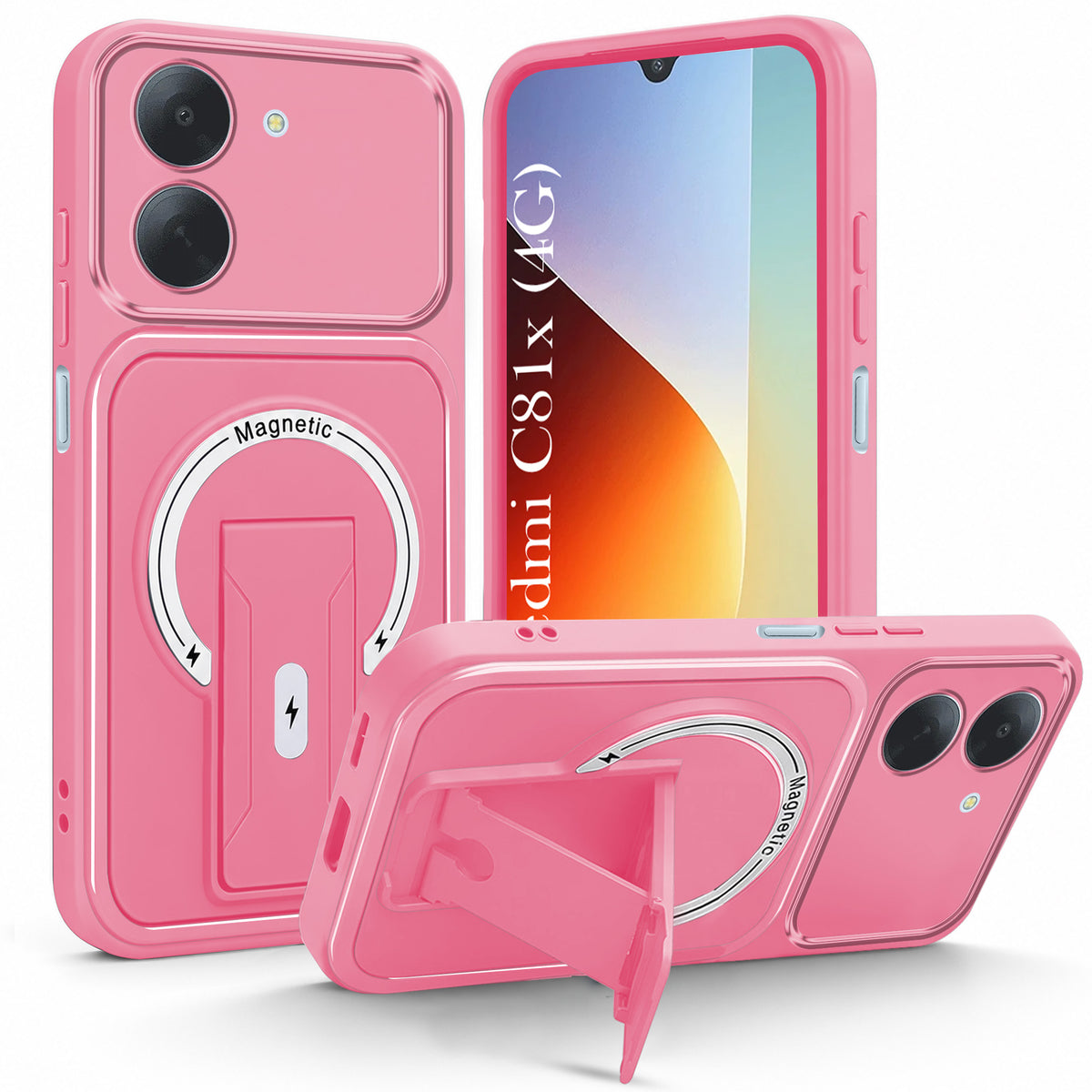 For Poco C81x Back Case Cover Metallic (Hybrid Armor Kickstand | MagSafe Compatible | Camera Protection Shockproof)