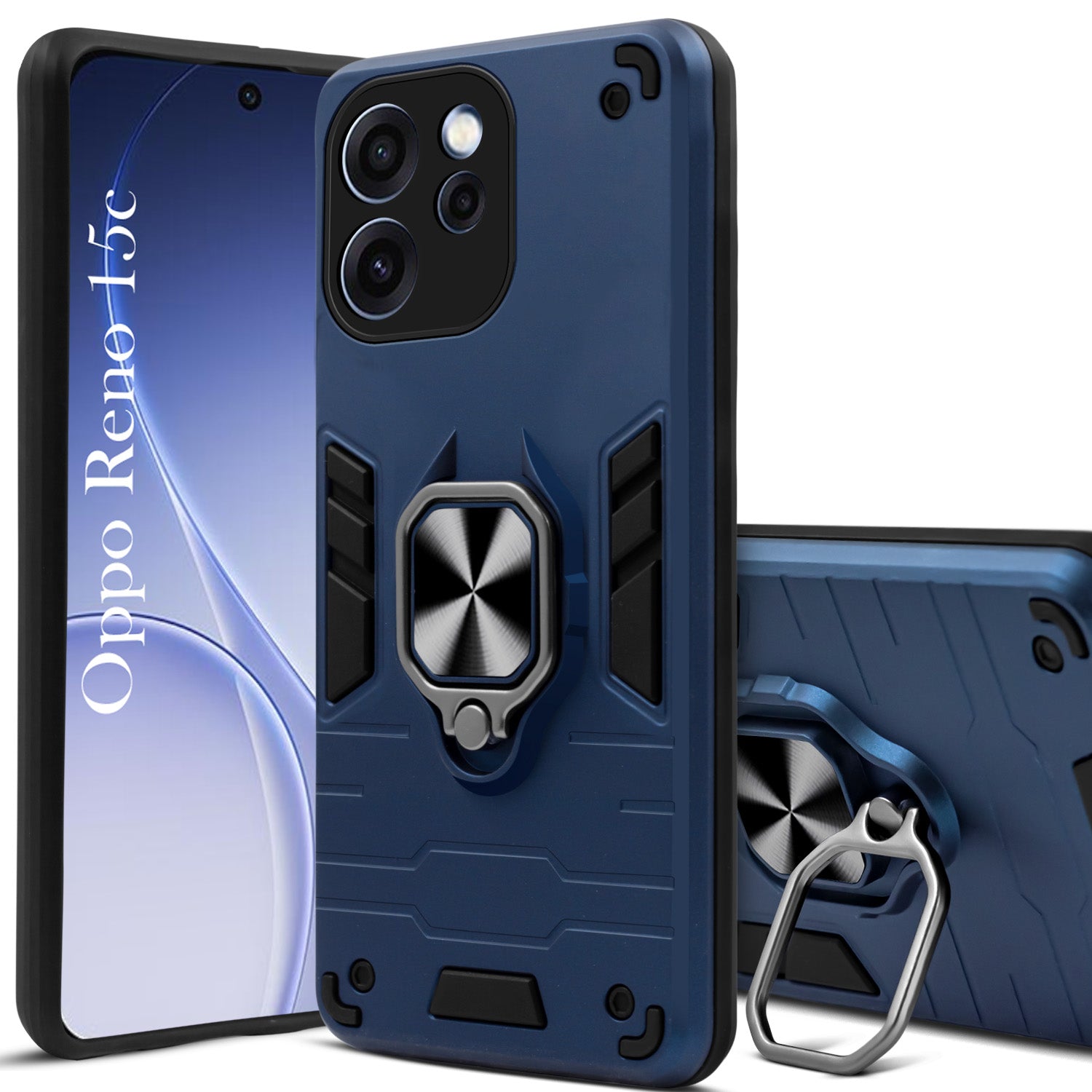 For Oppo Reno 15c Hybrid Armor Back Cover Case (Shockproof Dual Layer Polycarbonate |Ring Holder Kickstand)