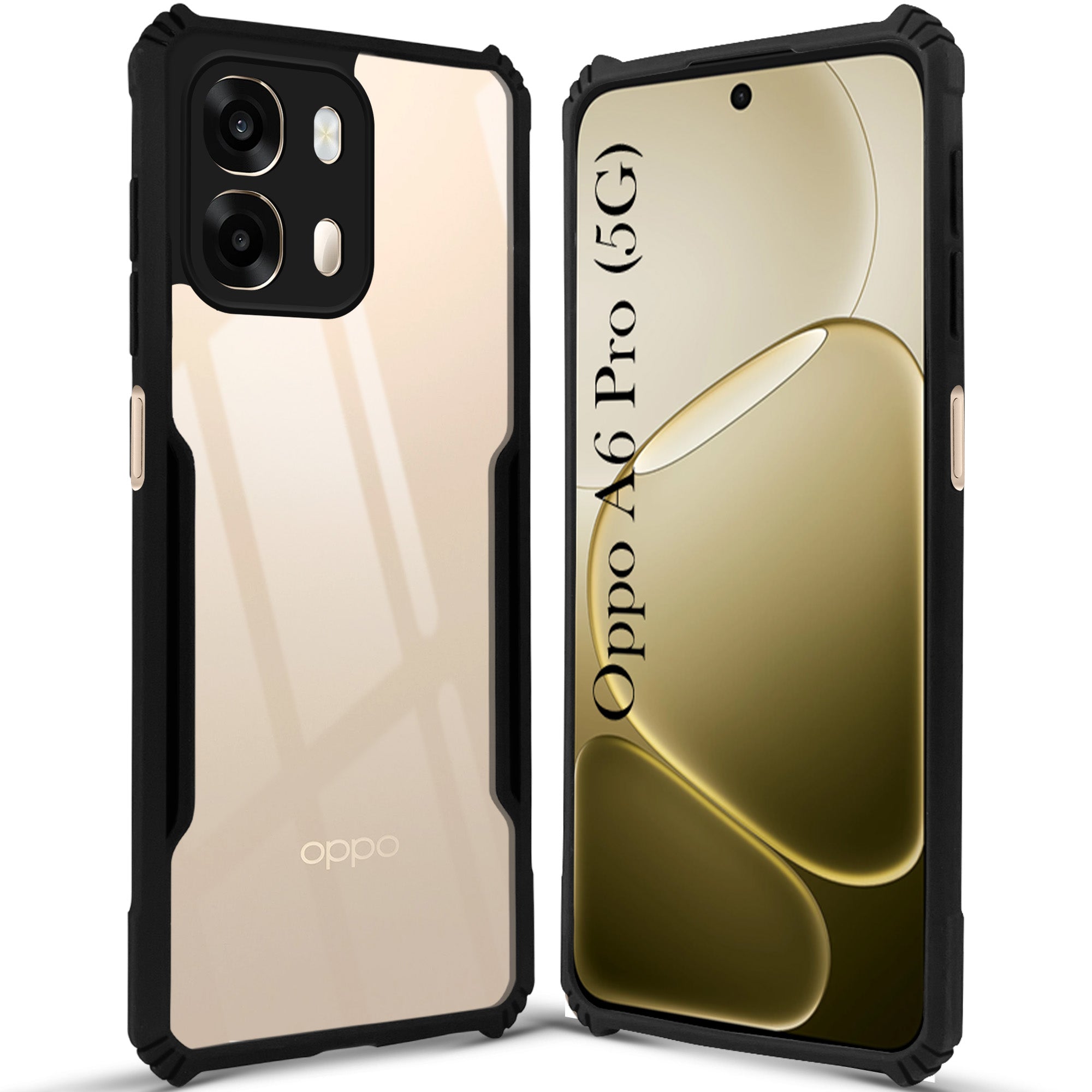 For Oppo A6 Pro Back Cover Case Hybrid (Shockproof with Polycarbonate Clear Panel | Professional Black)