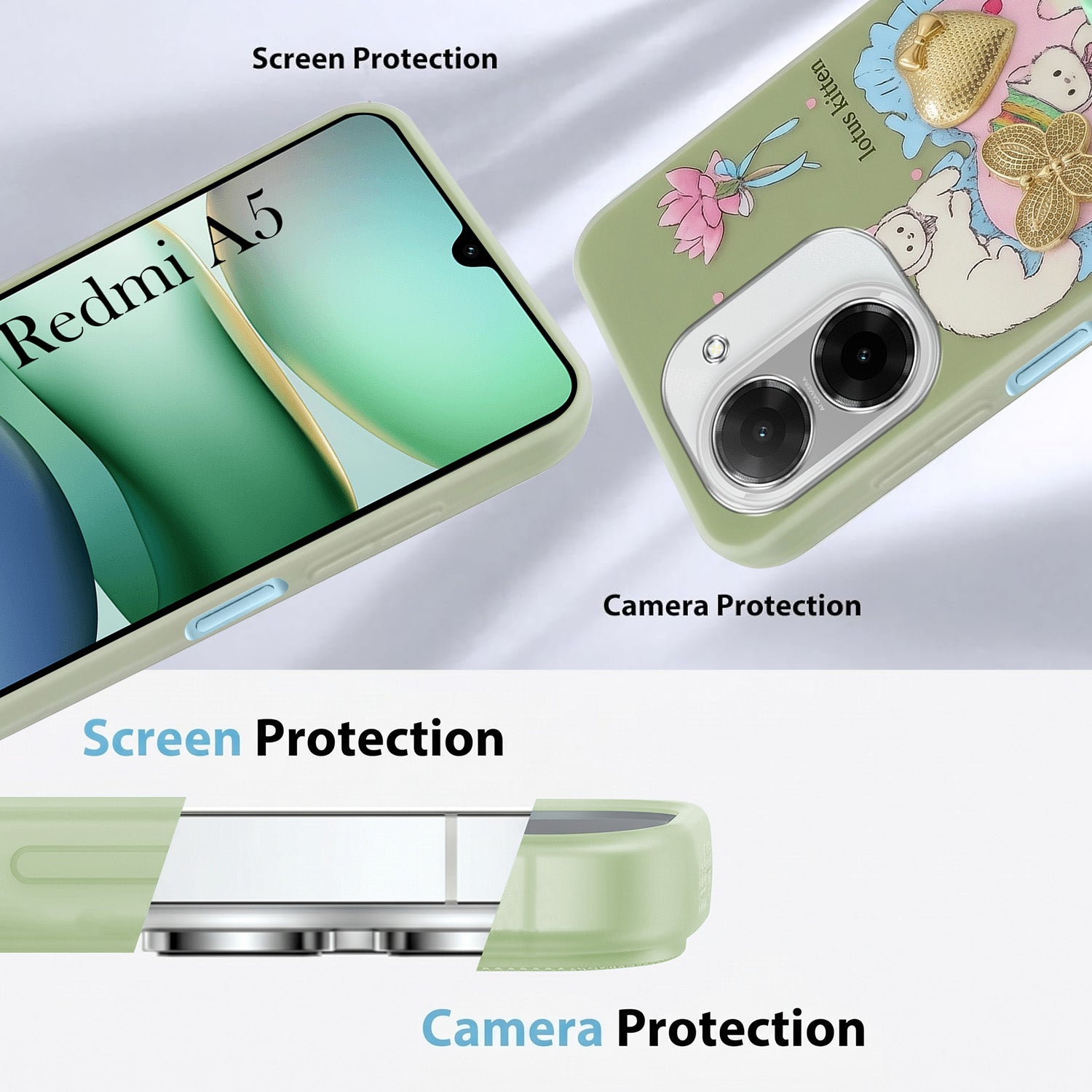 For Redmi A5 4G Back Cover Case (3D Cute Heart Strap Holder | Camera Protection | Designer Girls Print)