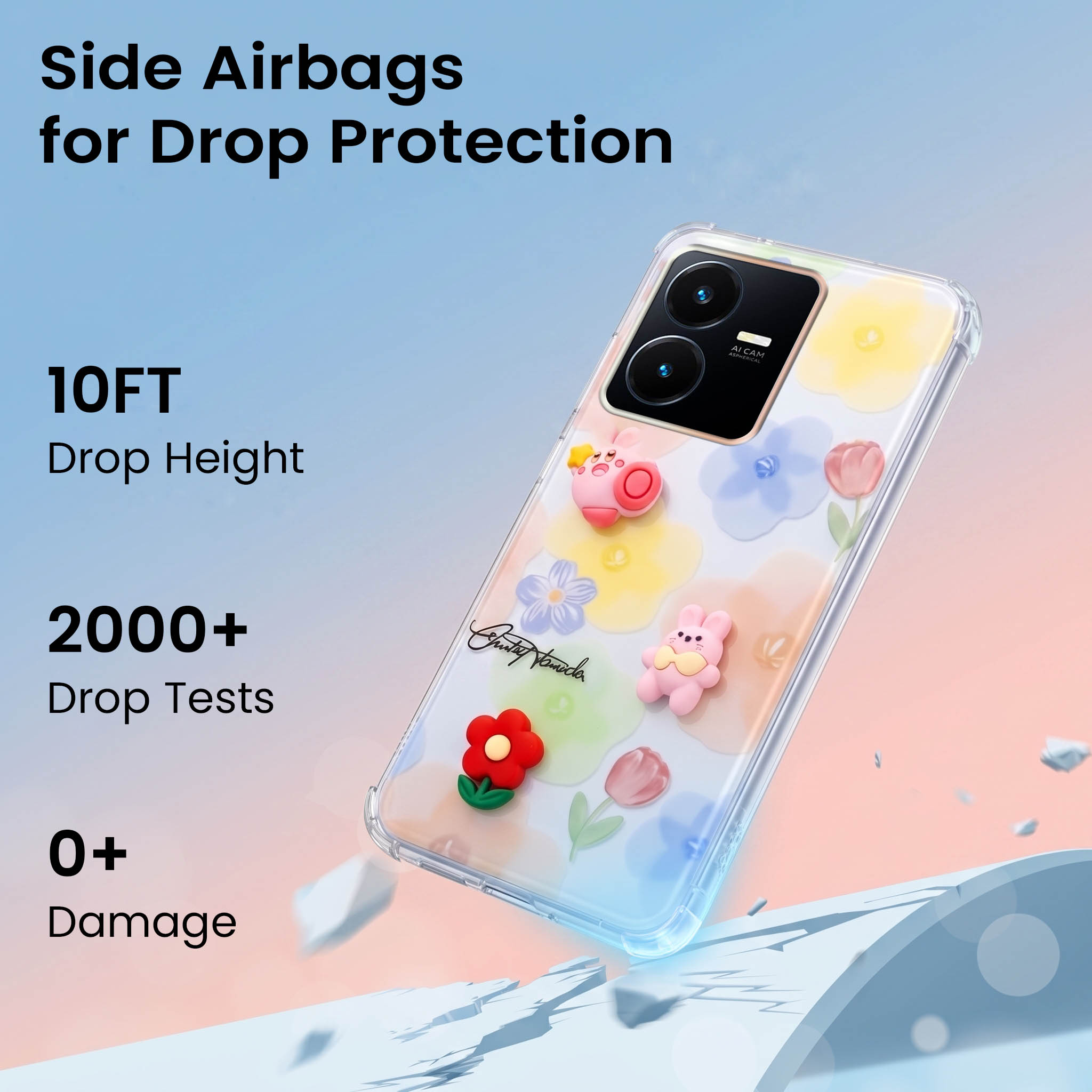 For Vivo Y22 | Vivo Y22s Back Cover Case (3D Cute Cartoons | Hard Back Side Soft | Matte Premium Finish | HD Printing)