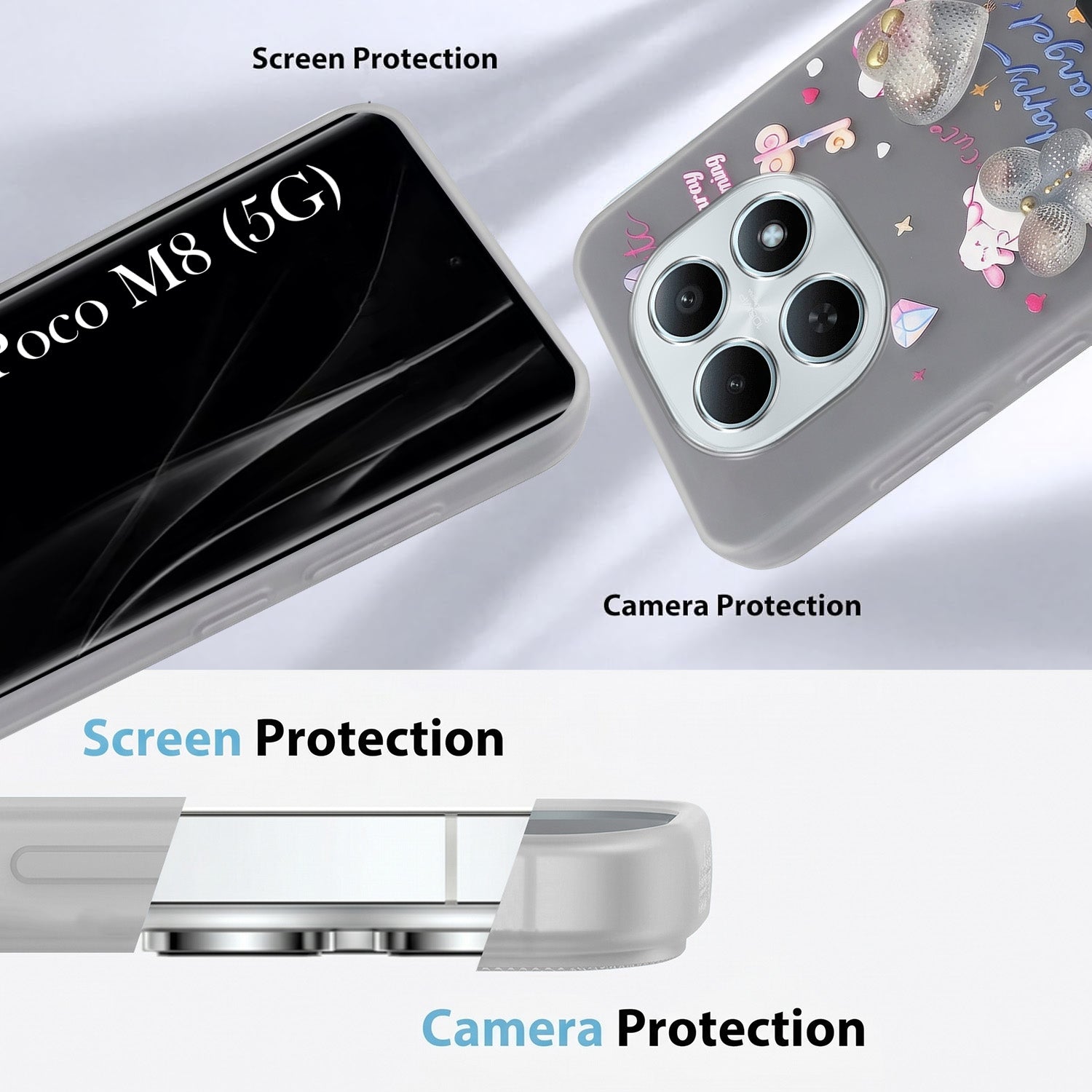 For Poco M8 5G Back Cover Case (3D Cute Heart Strap Holder | Camera Protection | Designer Girls Print)