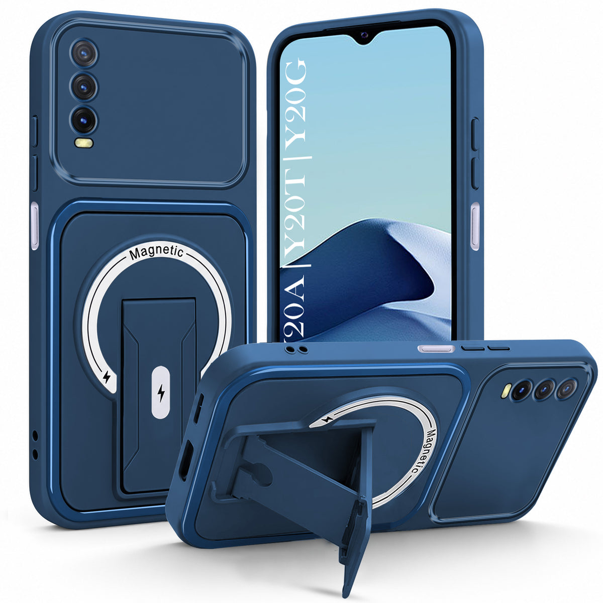 For Vivo Y20A | Y20T | Y20G Back Case Cover Metallic (Hybrid Armor Kickstand | MagSafe Compatible | Camera Protection Shockproof)