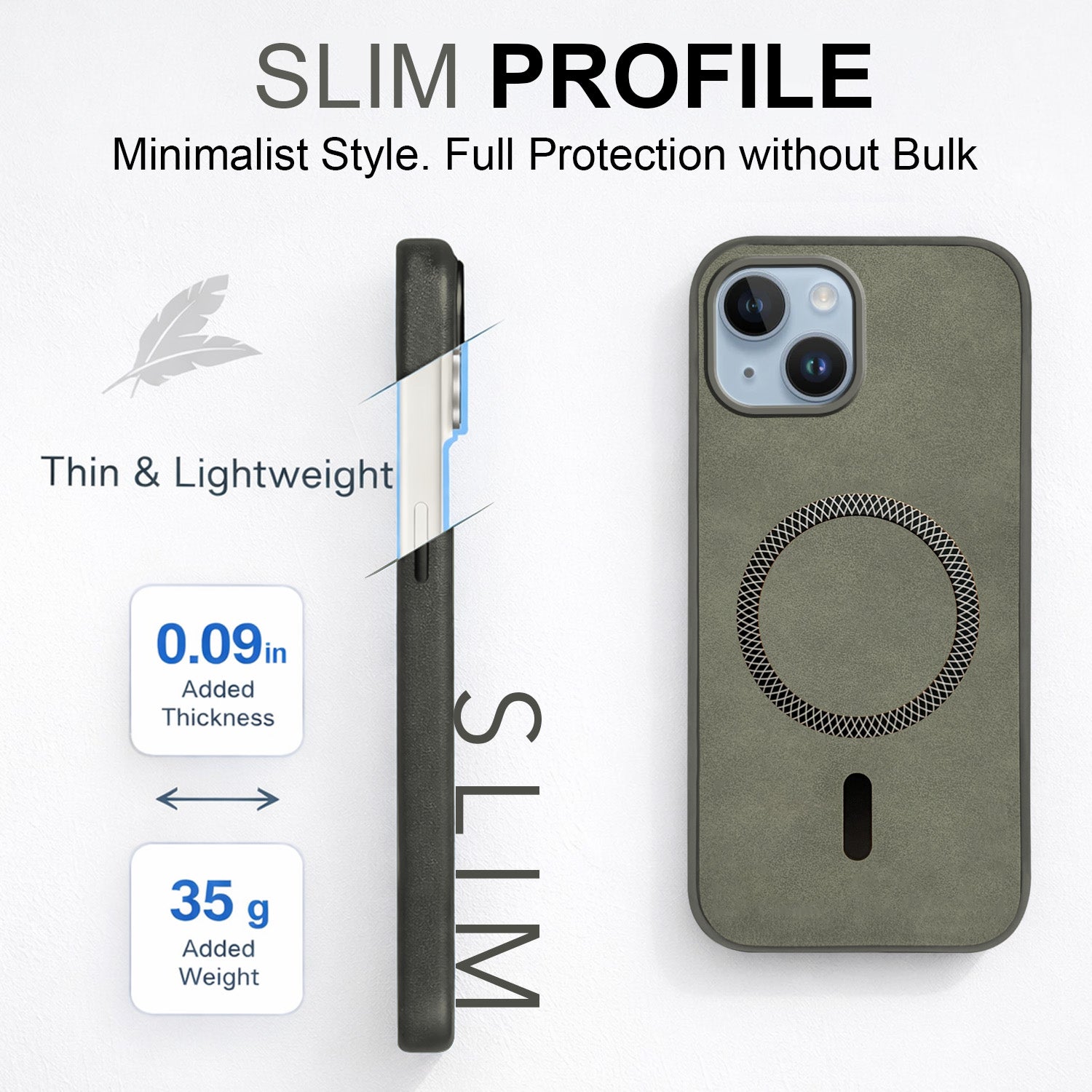 For Apple iPhone 14 Back Cover Case (Sleek Leather Finish | MagSafe Compatible Wireless Charging | Camera Bump Protection)