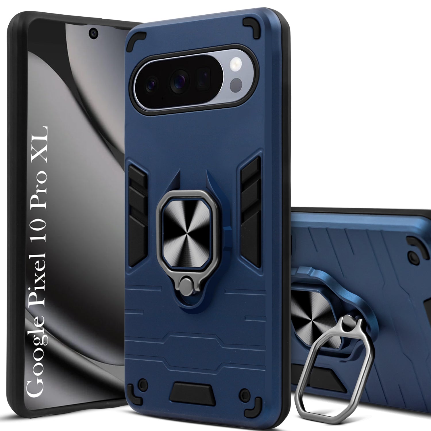 For Google Pixel 10 Pro XL Back Cover Case Hybrid Armor (Shockproof Dual Layer Polycarbonate |Ring Holder Kickstand)