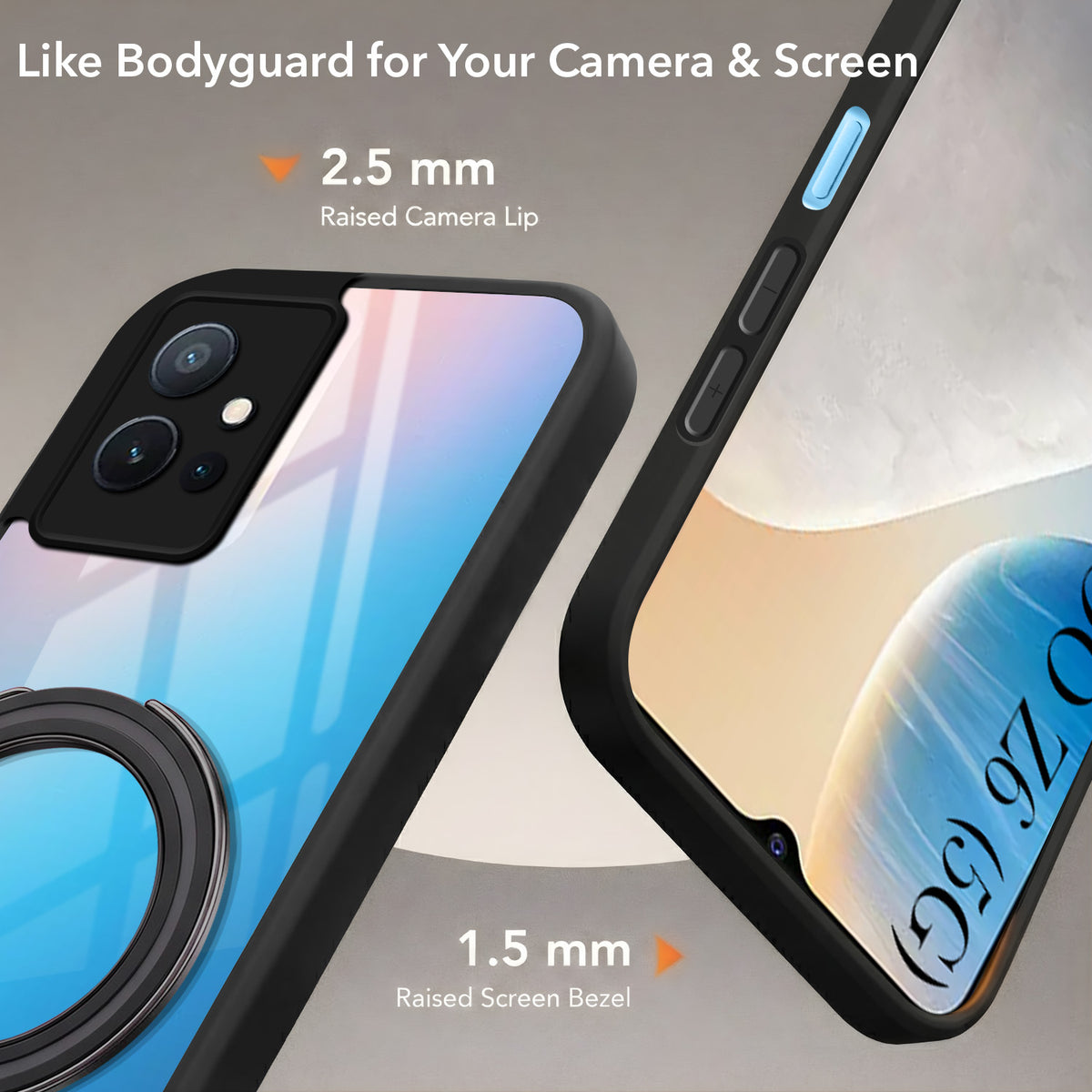 For Vivo iQOO Z6 5G Back Cover Case (Kick Stand Ring Holder | Life time Anti Yellow | Camera Protection)