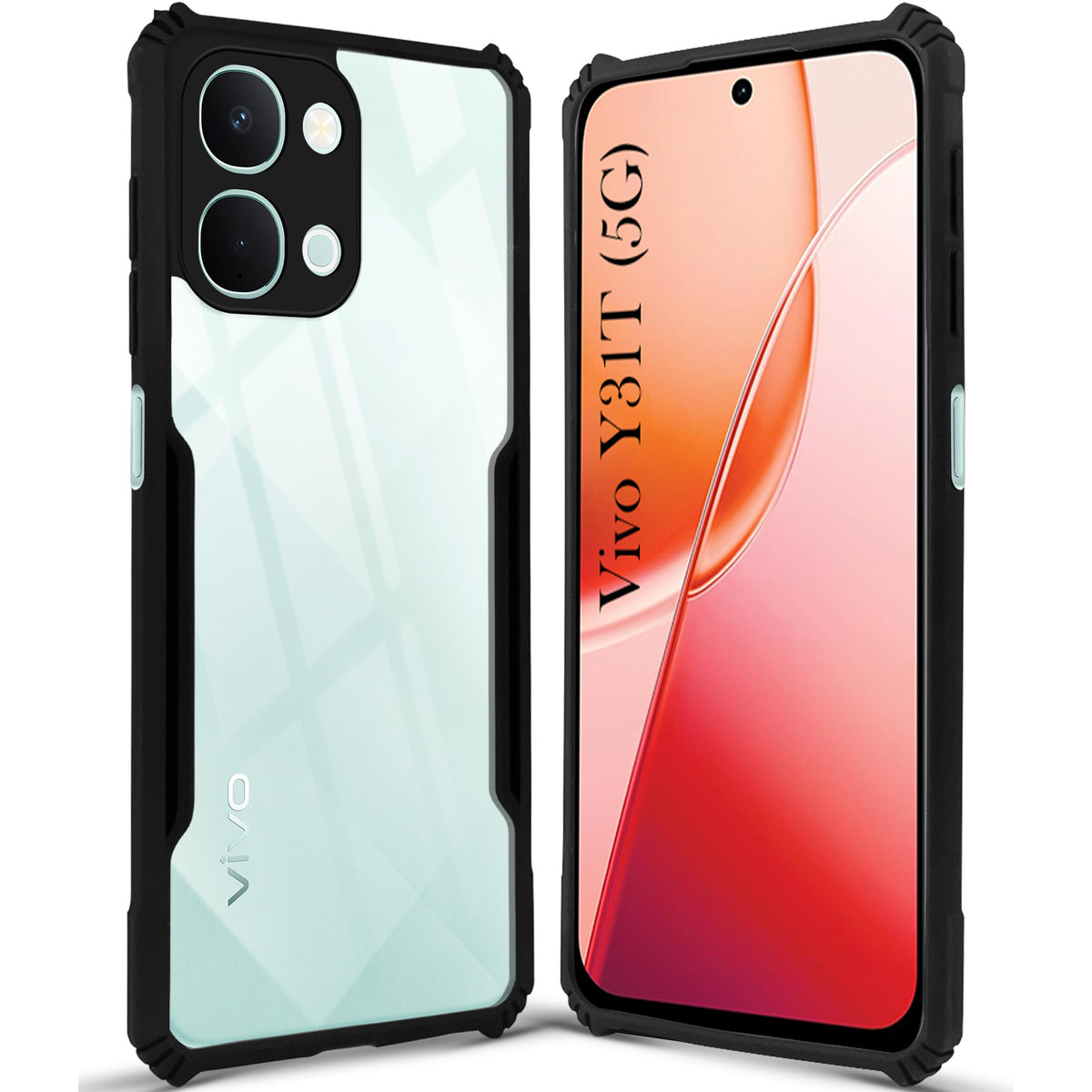 For Vivo Y31T 5G Back Cover Case Hybrid (Shockproof with Polycarbonate Clear Panel | Professional Black)