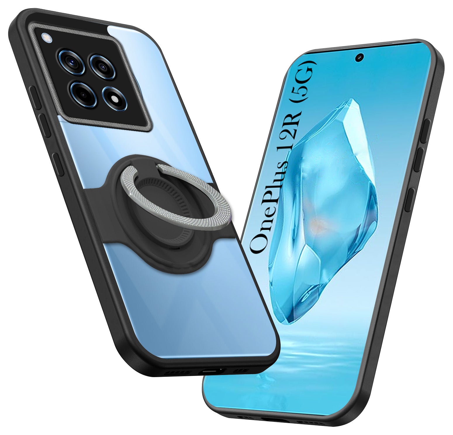 For OnePlus 12R 5G Back Cover Case with stand (Built-in Ring Holder Kickstand | Lifetime Anti Yellow | Camera Protection)