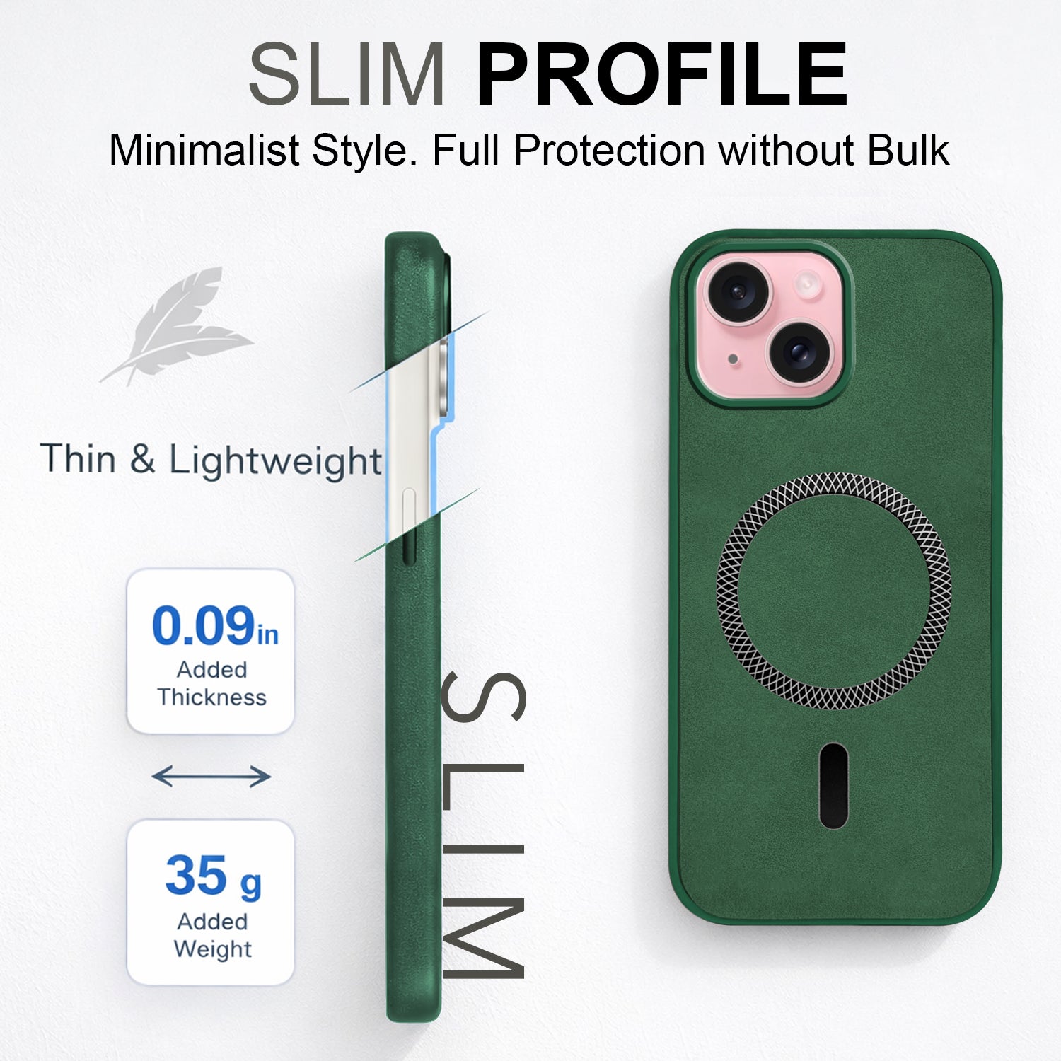 For Apple iPhone 15 Plus Back Cover Case (Sleek Leather Finish | MagSafe Compatible Wireless Charging | Camera Bump Protection)