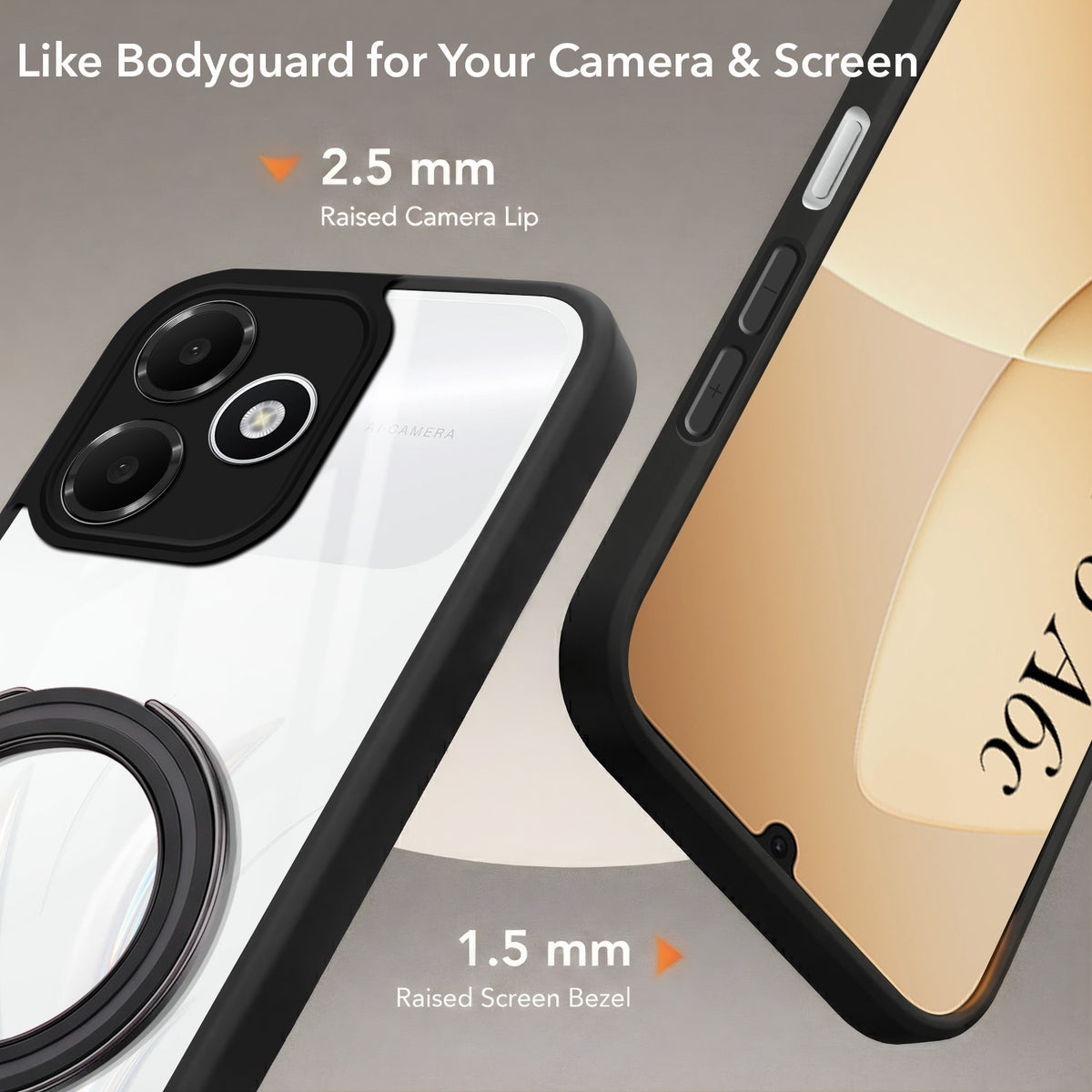 For Oppo A6c 4G Back Cover Case (Kick Stand Ring Holder | Life time Anti Yellow | Camera Protection)