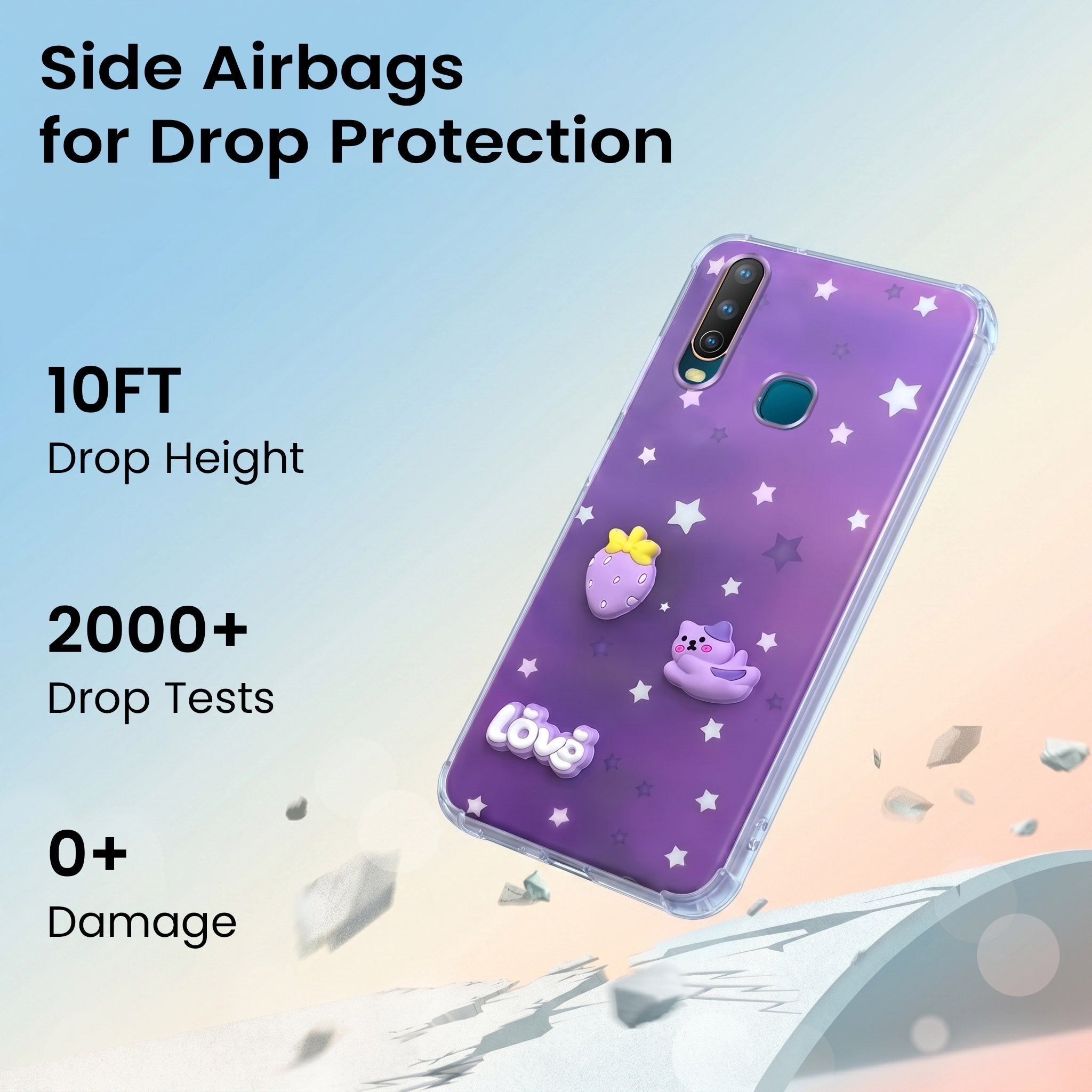 For Vivo U10 Back Cover Case (3D Cute Cartoons | Hard Back Side Soft | Matte Premium Finish | HD Printing)