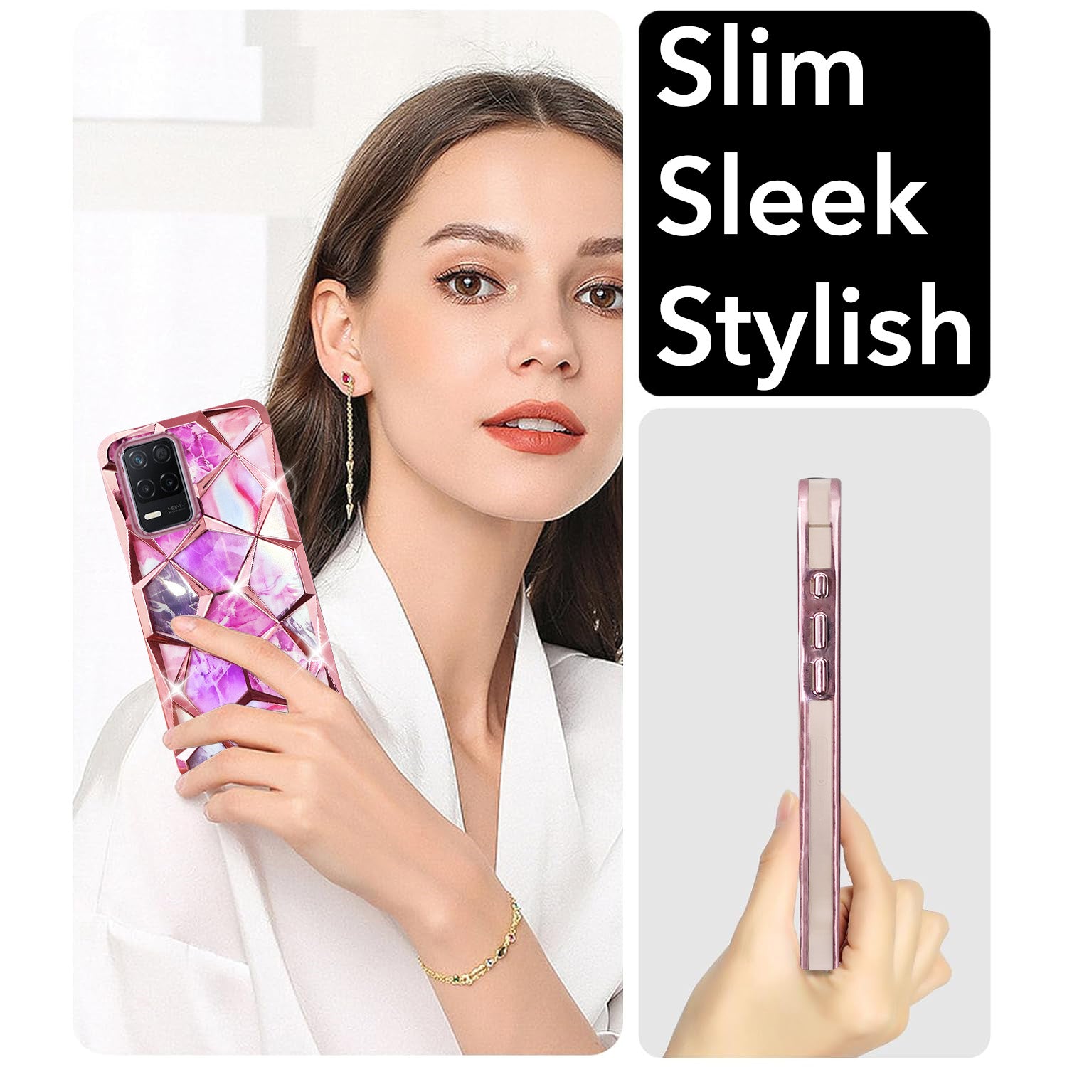 For Realme Narzo 30 5G Back Cover Case (Dual Design Glitter Sparkle and Detachable Diamond Print Case | Soft and Flexible)