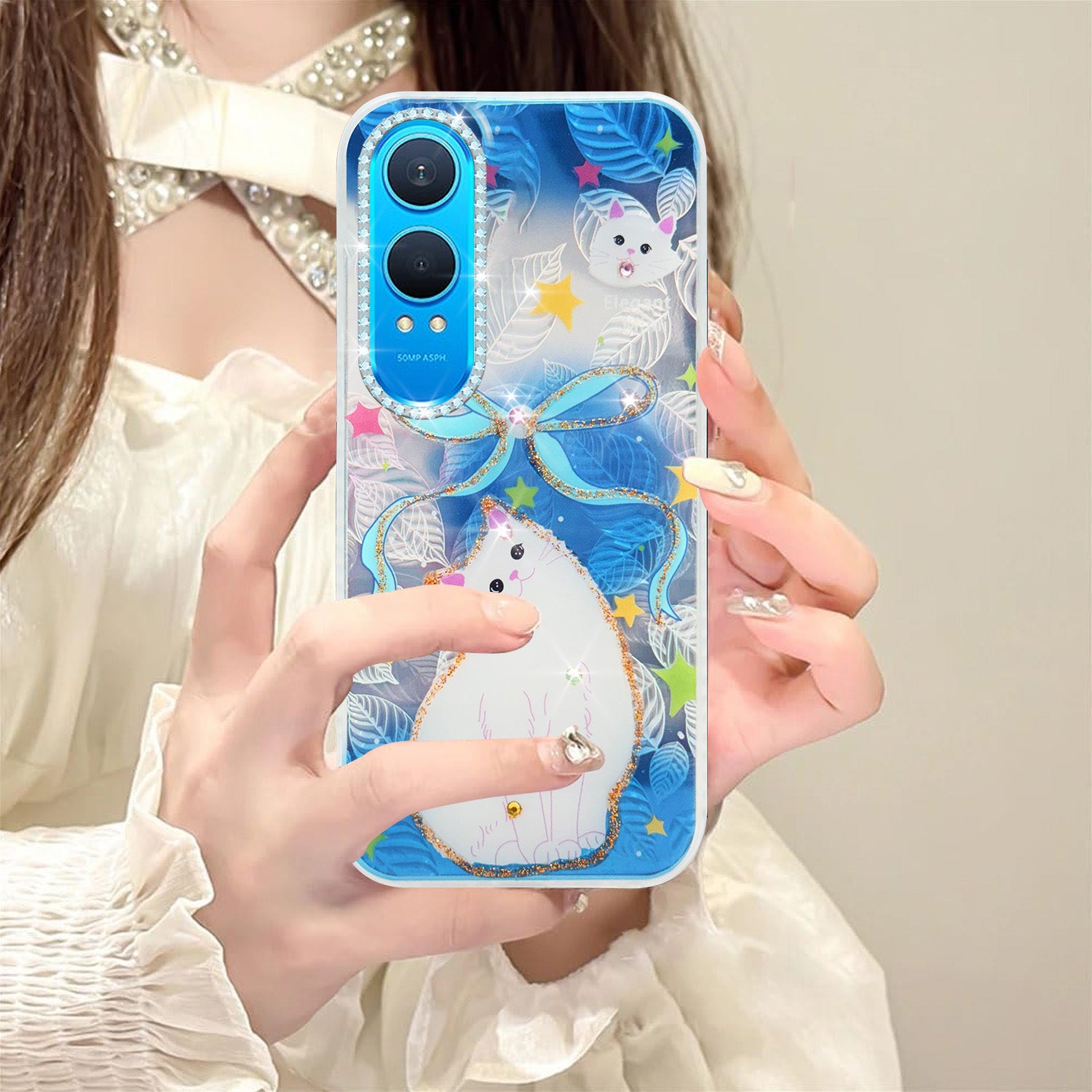 For OnePlus Nord CE 4 Lite Back Cover Case (Luxury Floral Glitter Cute Butterfly | Diamond Studded Camera Bump | Girls & Women Design)