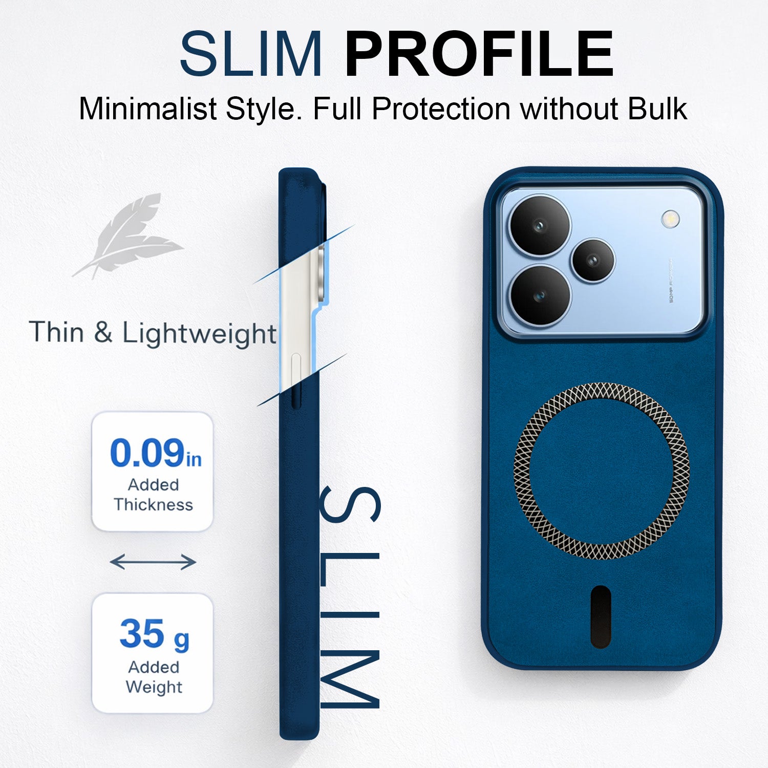 For Realme P4 Back Cover Case Leather Finish (MagSafe Compatible Wireless Charging | Soft Touch | Camera Bump Protection)