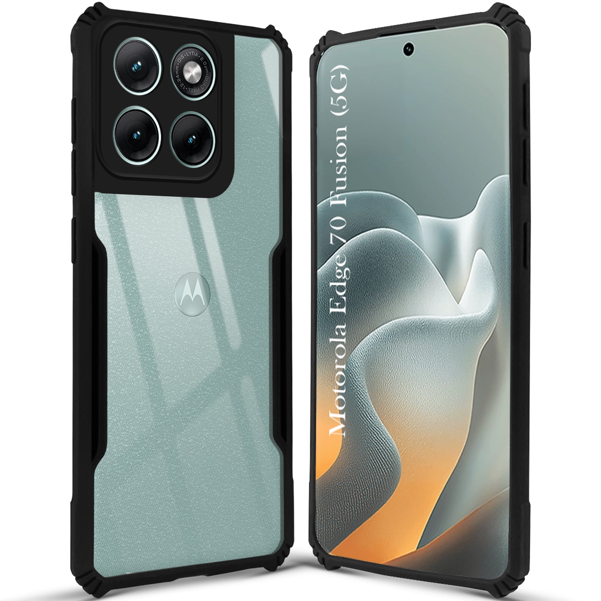 For Motorola Moto Edge 70 Fusion Back Cover Case Hybrid (Shockproof with Polycarbonate Clear Panel | Professional Black)