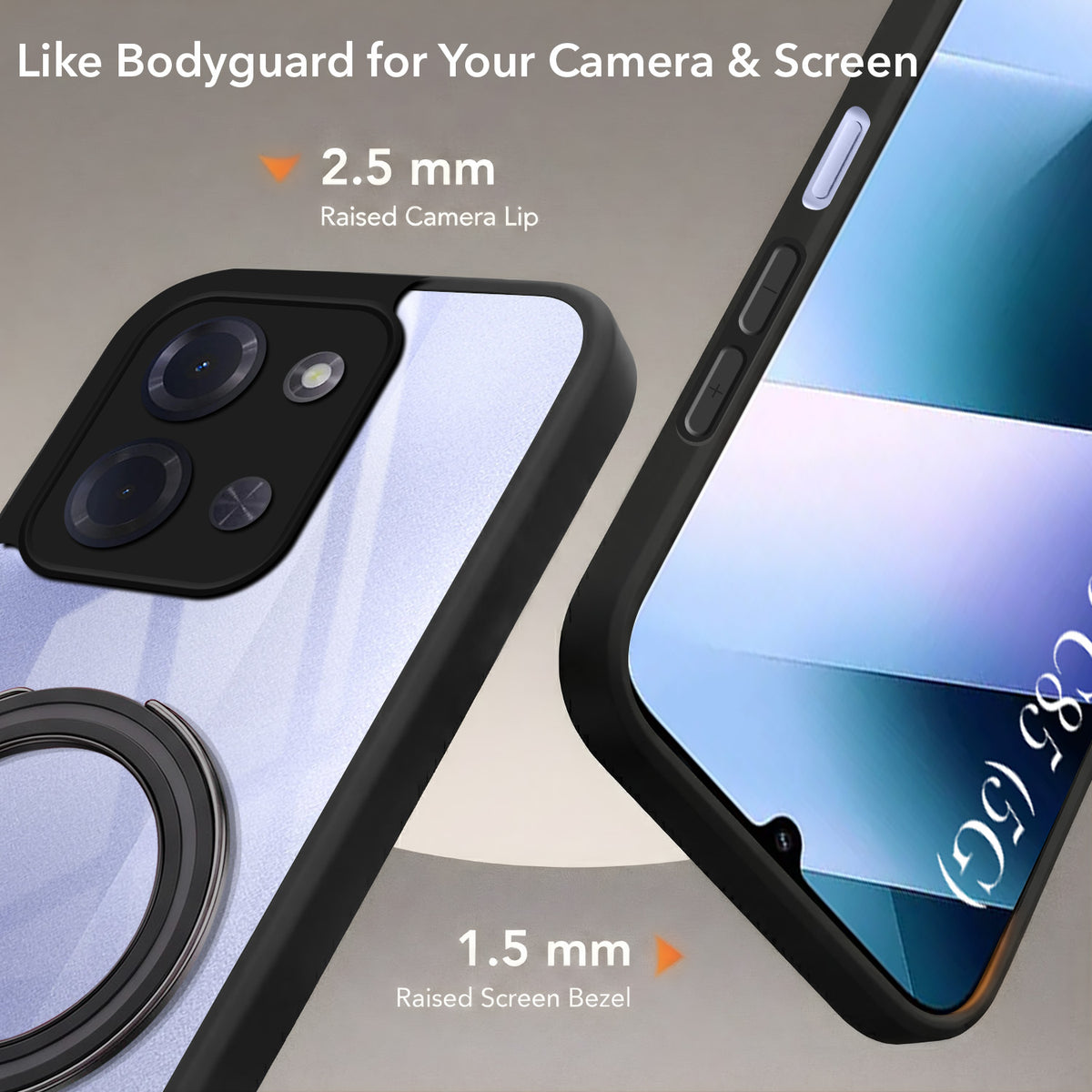 For Poco C85 5G Back Cover Case (Kick Stand Ring Holder | Life time Anti Yellow | Camera Protection)