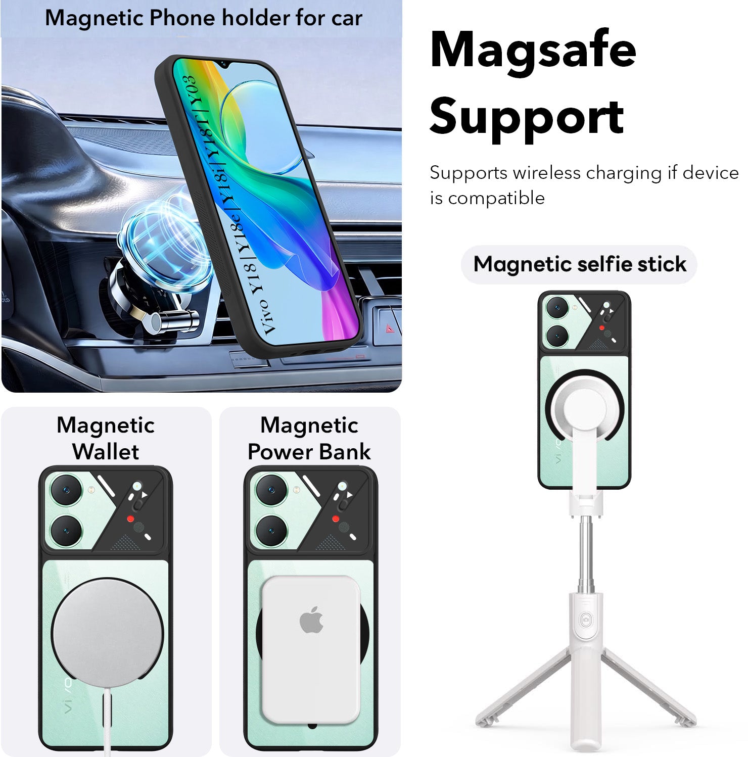 For Y18 | Vivo Y18e | Vivo Y03 | Vivo Y18i | Vivo Y18T Back Cover Case Lifetime Anti-Yellow Clear (Camera Protection | Side Grip | Wireless MagSafe Compatible)