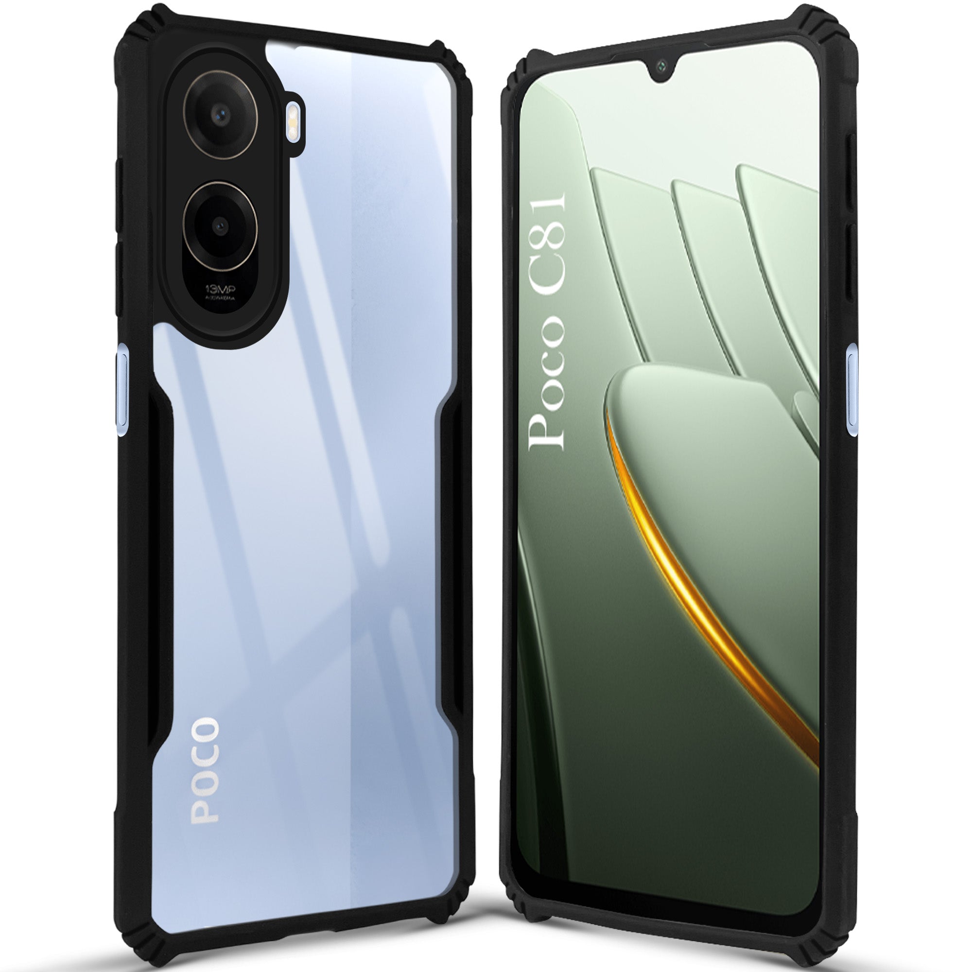 For Poco C81 5G Back Cover Case Hybrid (Shockproof with Polycarbonate Clear Panel | Professional Black) (Copy)