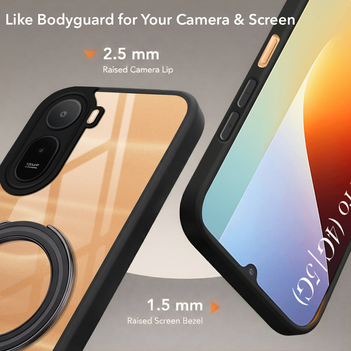 For Redmi A7 Pro 4G|5G Back Cover Case (Kick Stand Ring Holder | Life time Anti Yellow | Camera Protection)