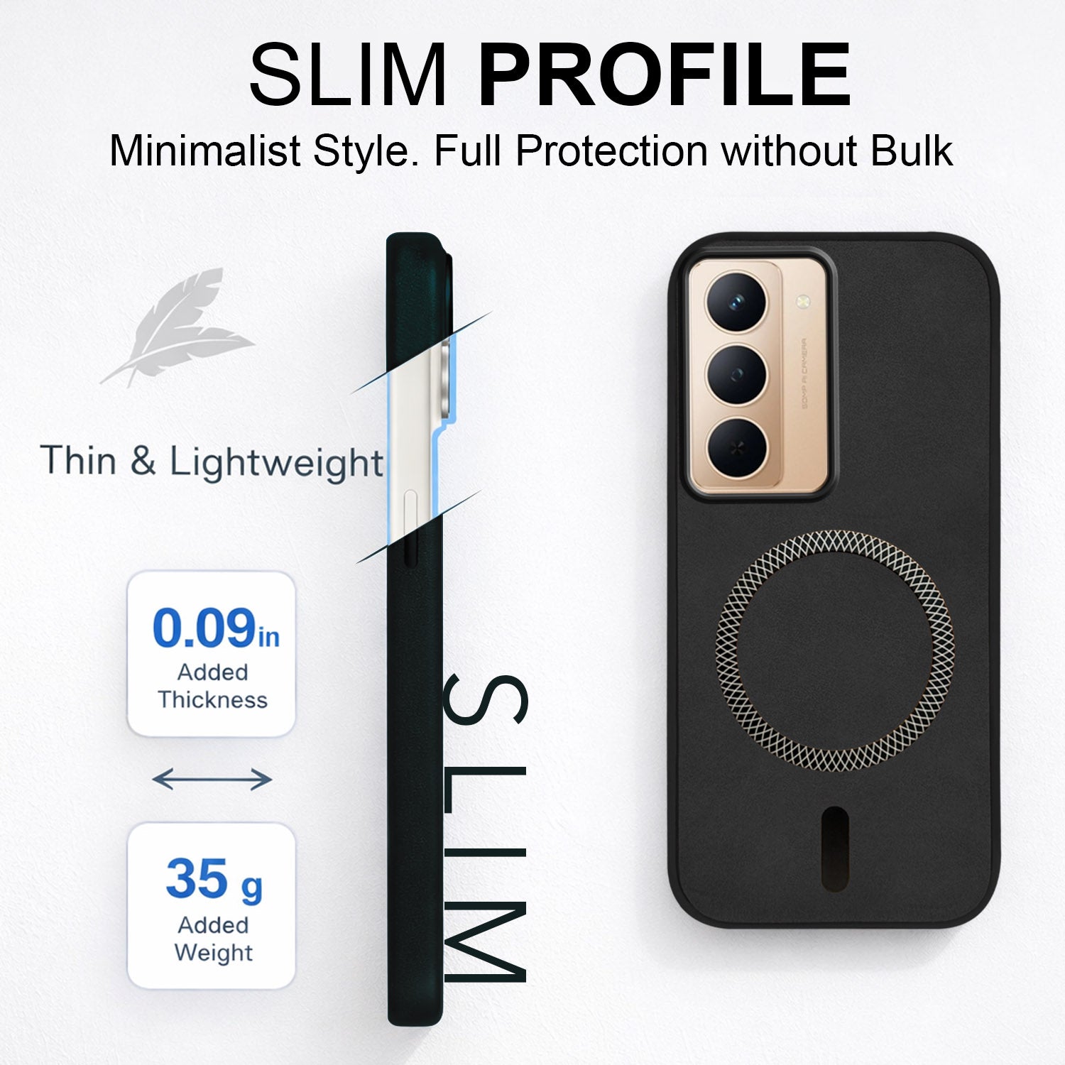 For Realme P3x Back Cover Case Leather Finish (MagSafe Compatible Wireless Charging | Soft Touch | Camera Bump Protection)