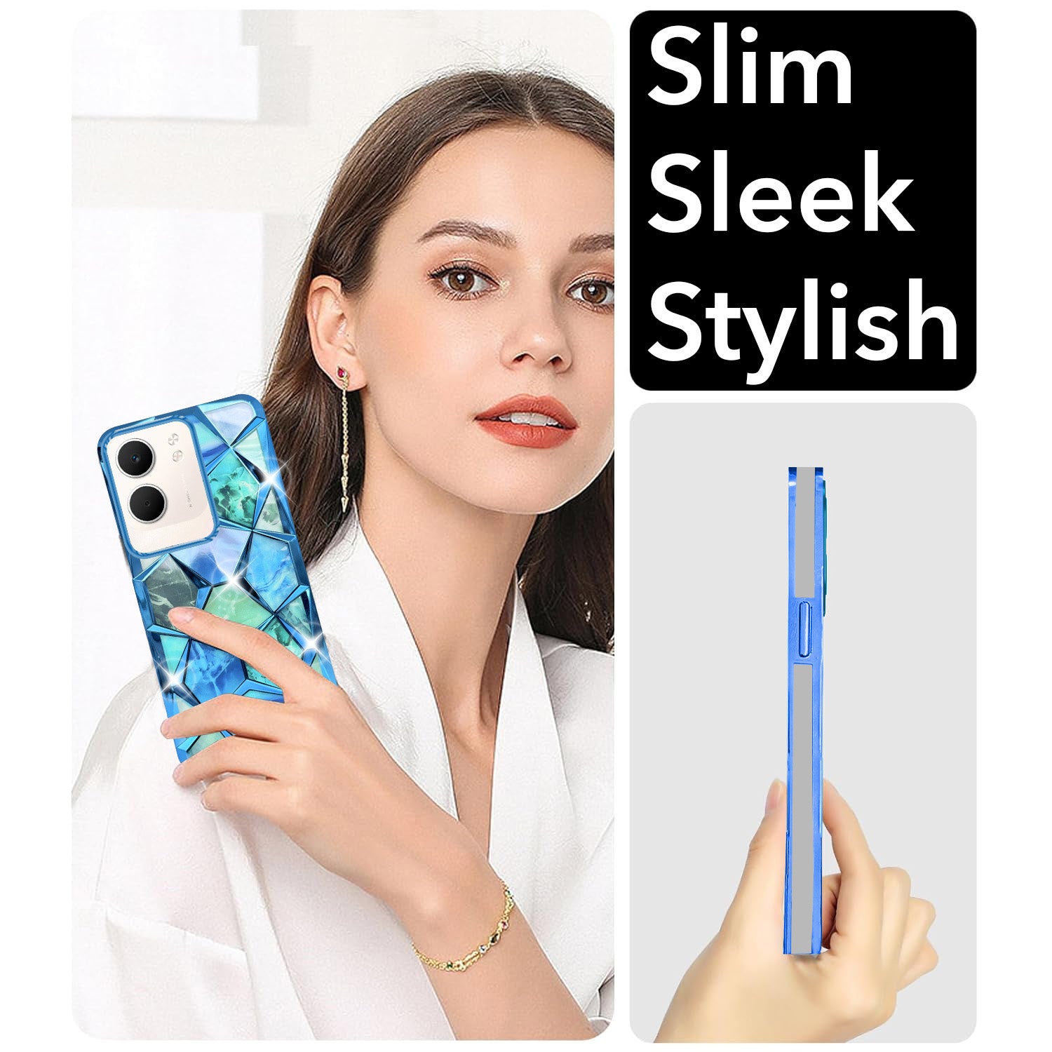 For Oppo A5X 3D Silicone Back Cover Case Compatible (Dual Design Glitter Sparkle and Detachable Diamond Print Case | Soft and Flexible)