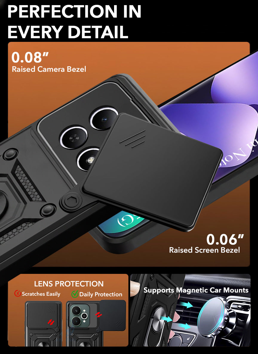 For Redmi note 15 | Redmi note 15 SE (5G) Back Cover Case Hybrid Armor (Sliding Shutter Camera Protection | Polycarbonate |Ring Holder Kickstand)