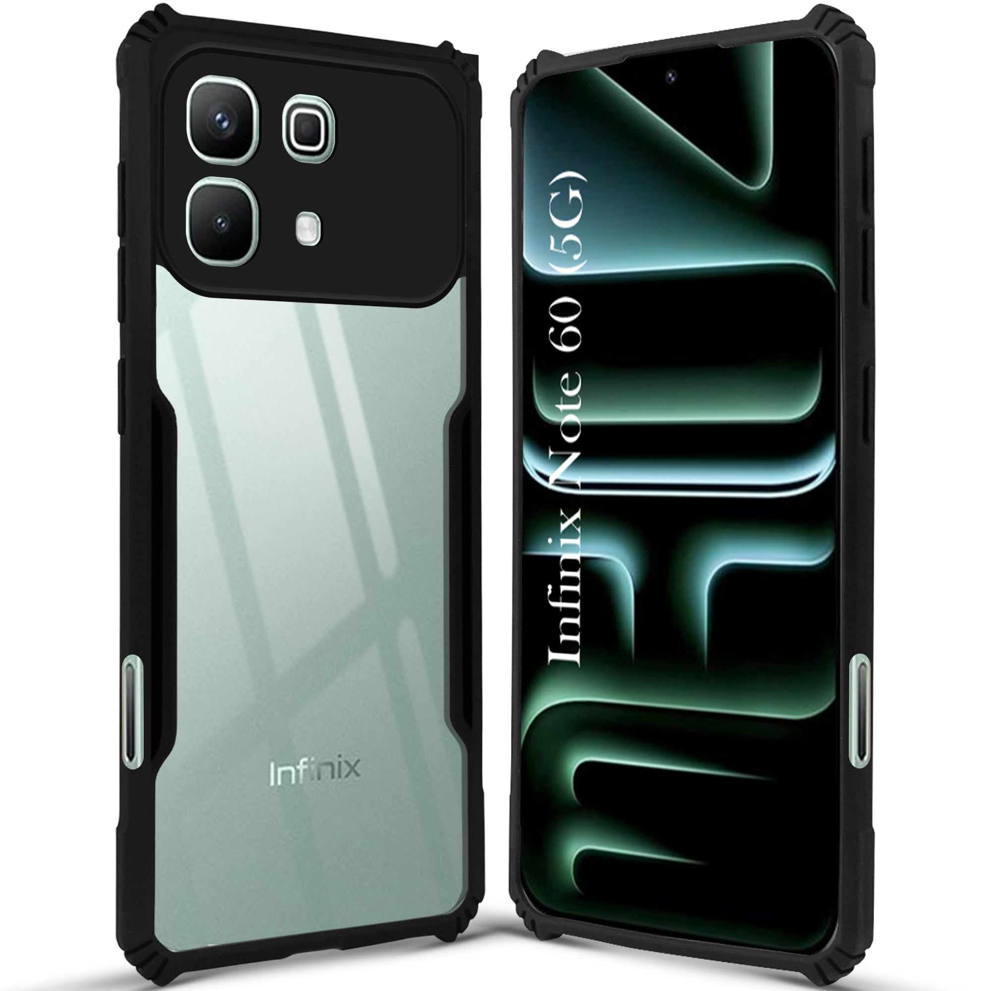 For Infinix Note 60 5G Back Cover Case Hybrid (Shockproof with Polycarbonate Clear Panel | Professional Black)