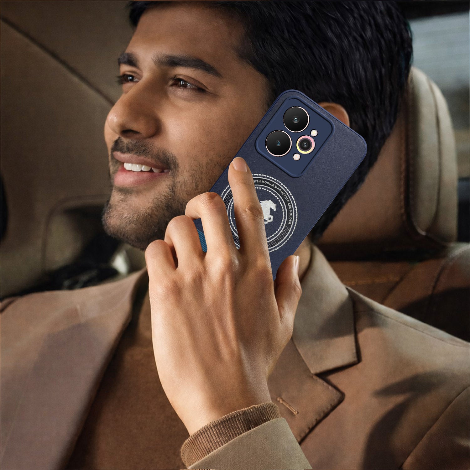 For Realme 15 Pro Back Cover Case PU Leather Finish (Professional Minimalist Texture | MagSafe Compatile | Camera Protection | Sleek Sober Formal)