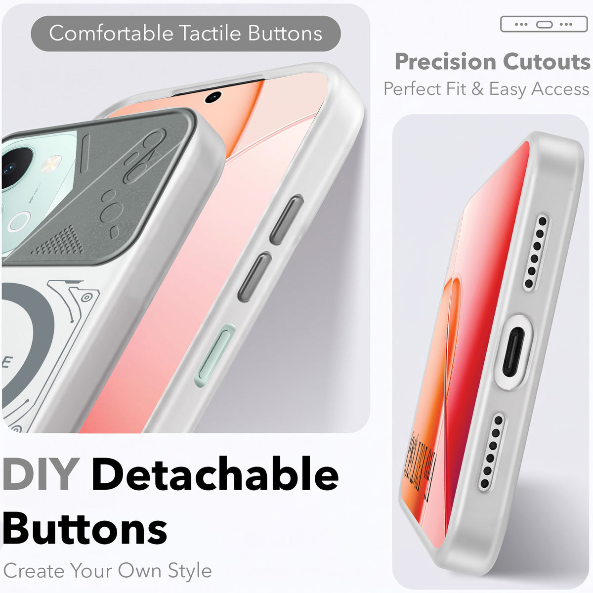 For Vivo Y31T 5G Metallic Back Cover Case (Metallic Camera Protection & Buttons | Translucent Milky Shade | Hard Polycarbonate)