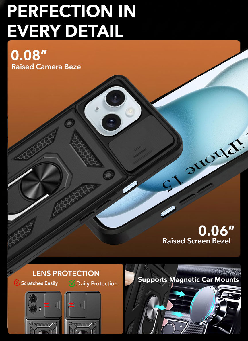 For iPhone 15 Back Case Cover (Hybrid Dual Polycarbonate)