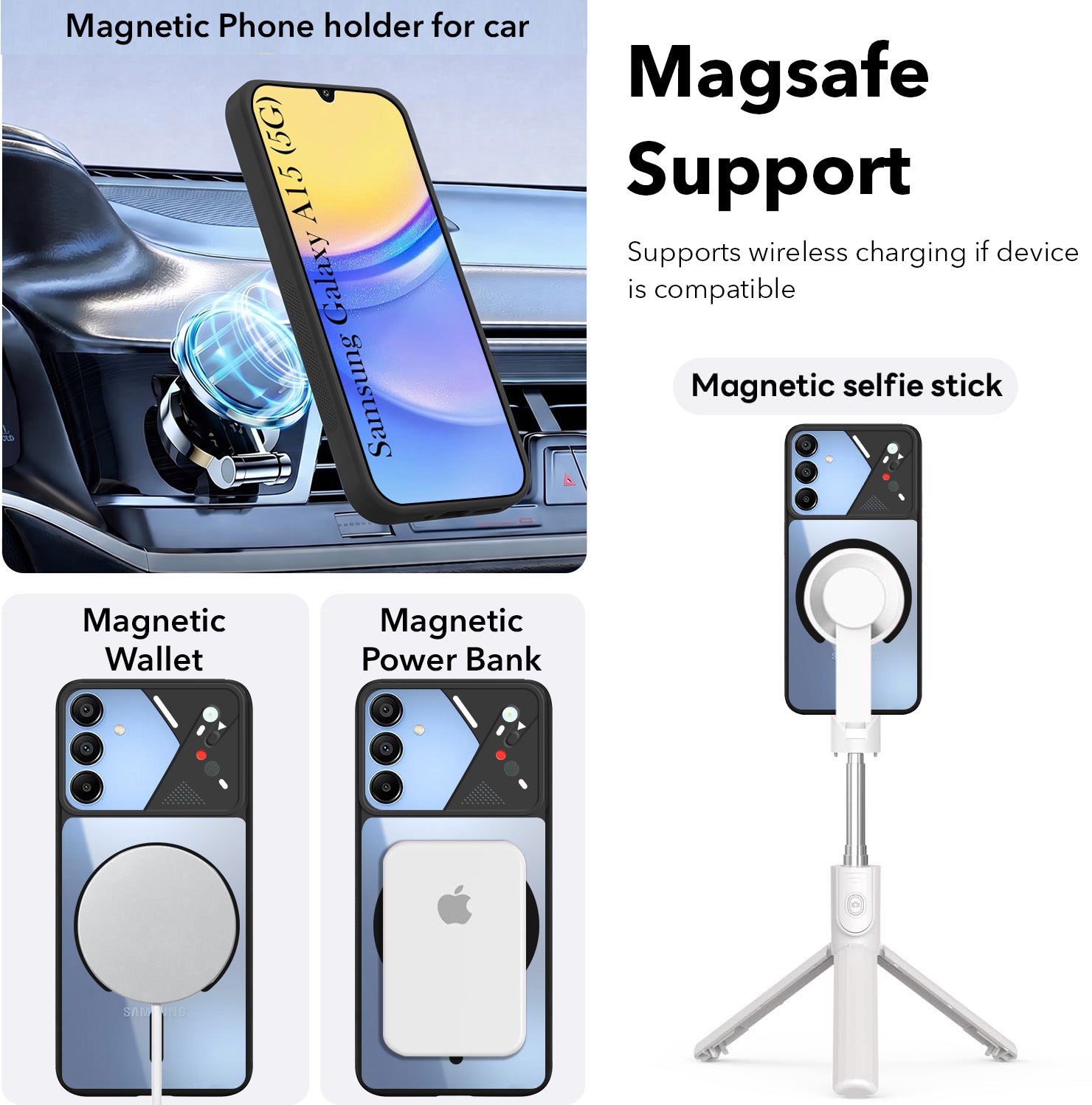For Samsung Galaxy A15 5G Back Cover Case Lifetime Anti-Yellow Clear (Camera Protection | Side Grip | Wireless MagSafe Compatible)