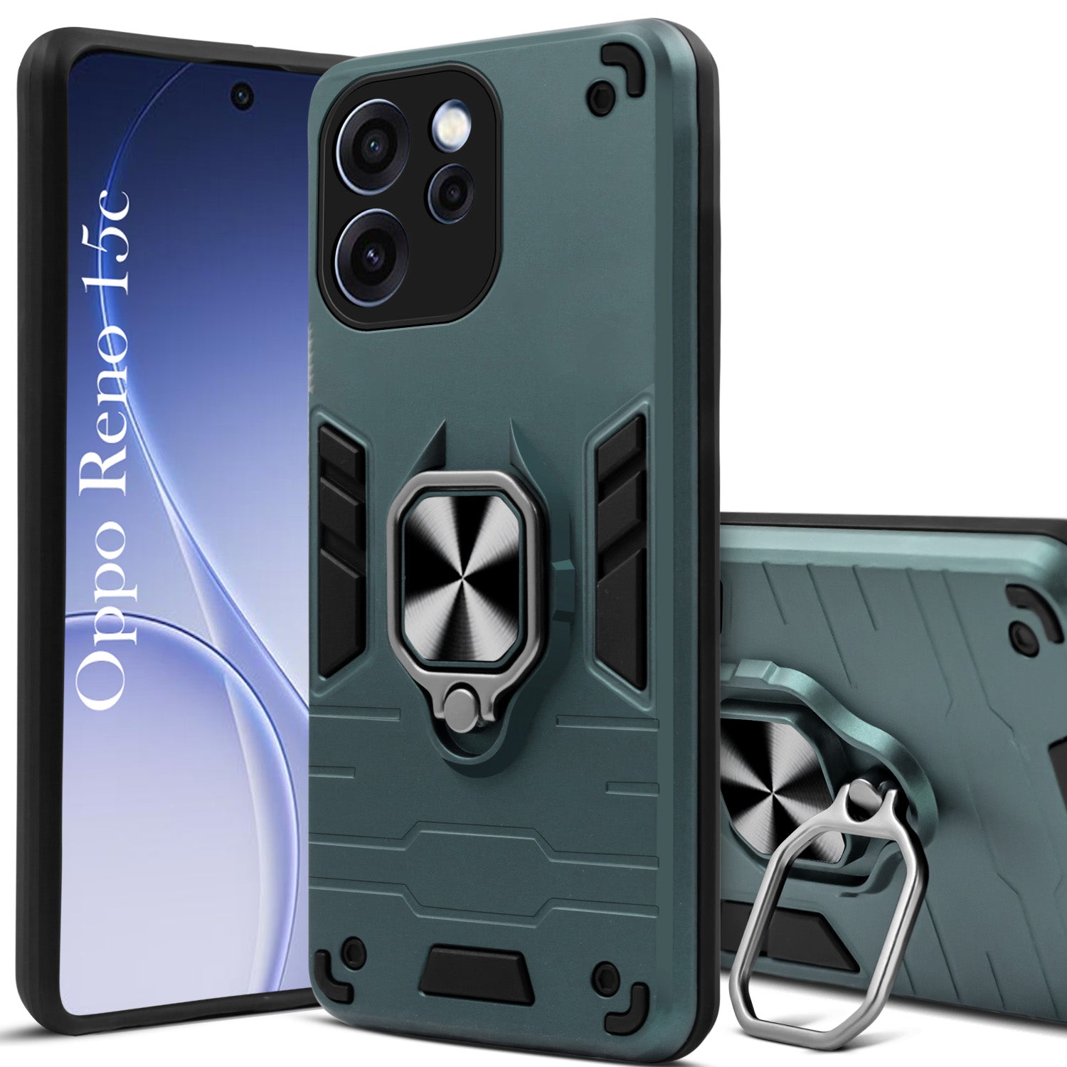 For Oppo Reno 15c Hybrid Armor Back Cover Case (Shockproof Dual Layer Polycarbonate |Ring Holder Kickstand)