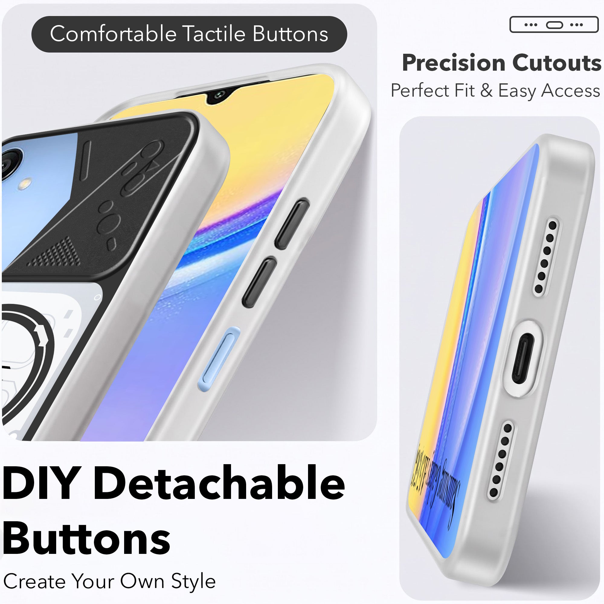 For Samsung Galaxy A15 5G Metallic Back Cover Case (Metallic Camera Protection & Buttons | Translucent Milky Shade | Hard Polycarbonate)