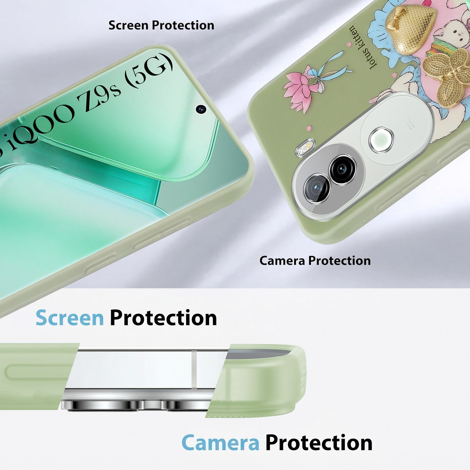 For Vivo iQOO Z9s Back Cover Case (3D Cute Heart Strap Holder | Camera Protection | Designer Girls Print)