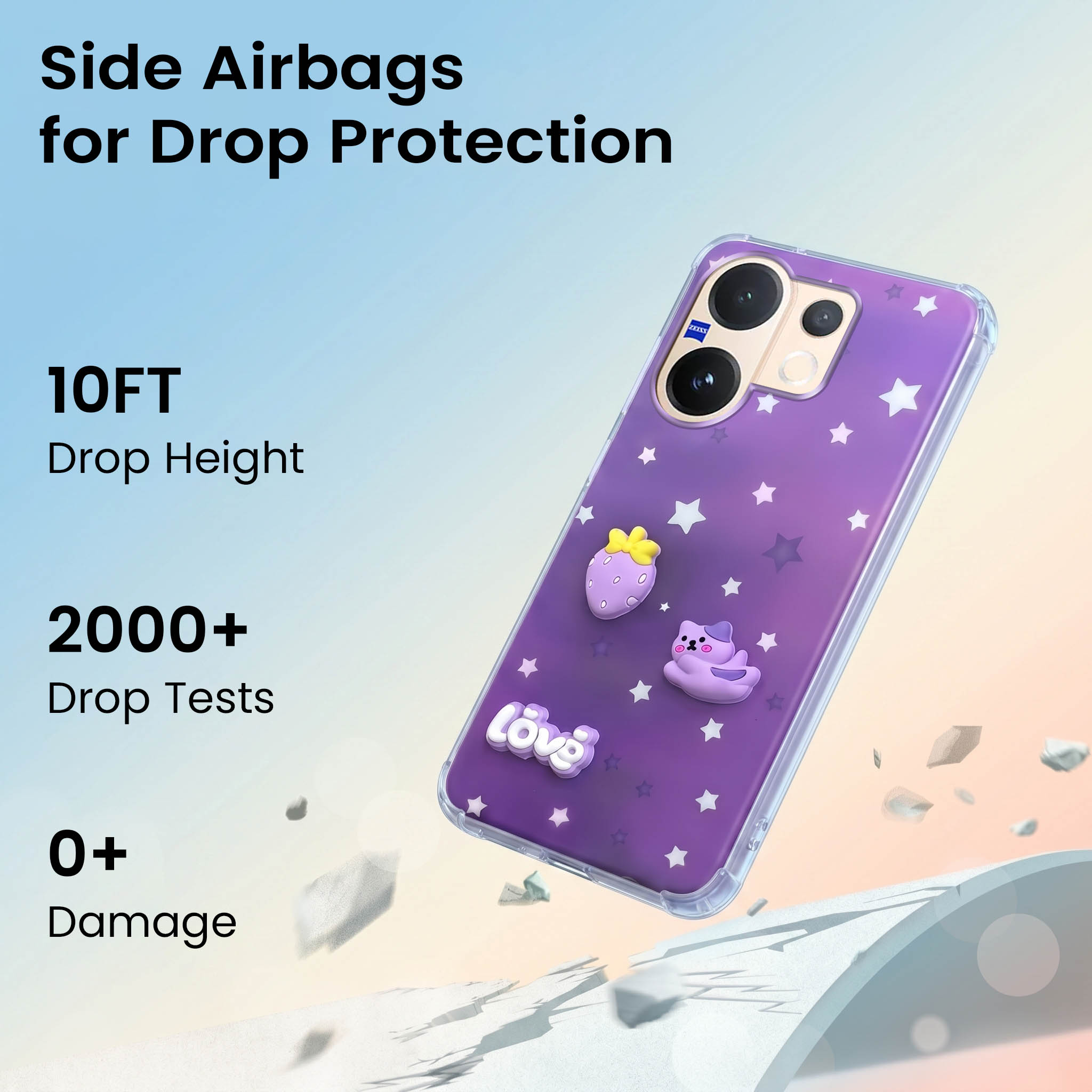For Vivo V60 | Vivo T4 Pro Back Cover Case (3D Cute Cartoons | Hard Back Side Soft | Matte Premium Finish | HD Printing)