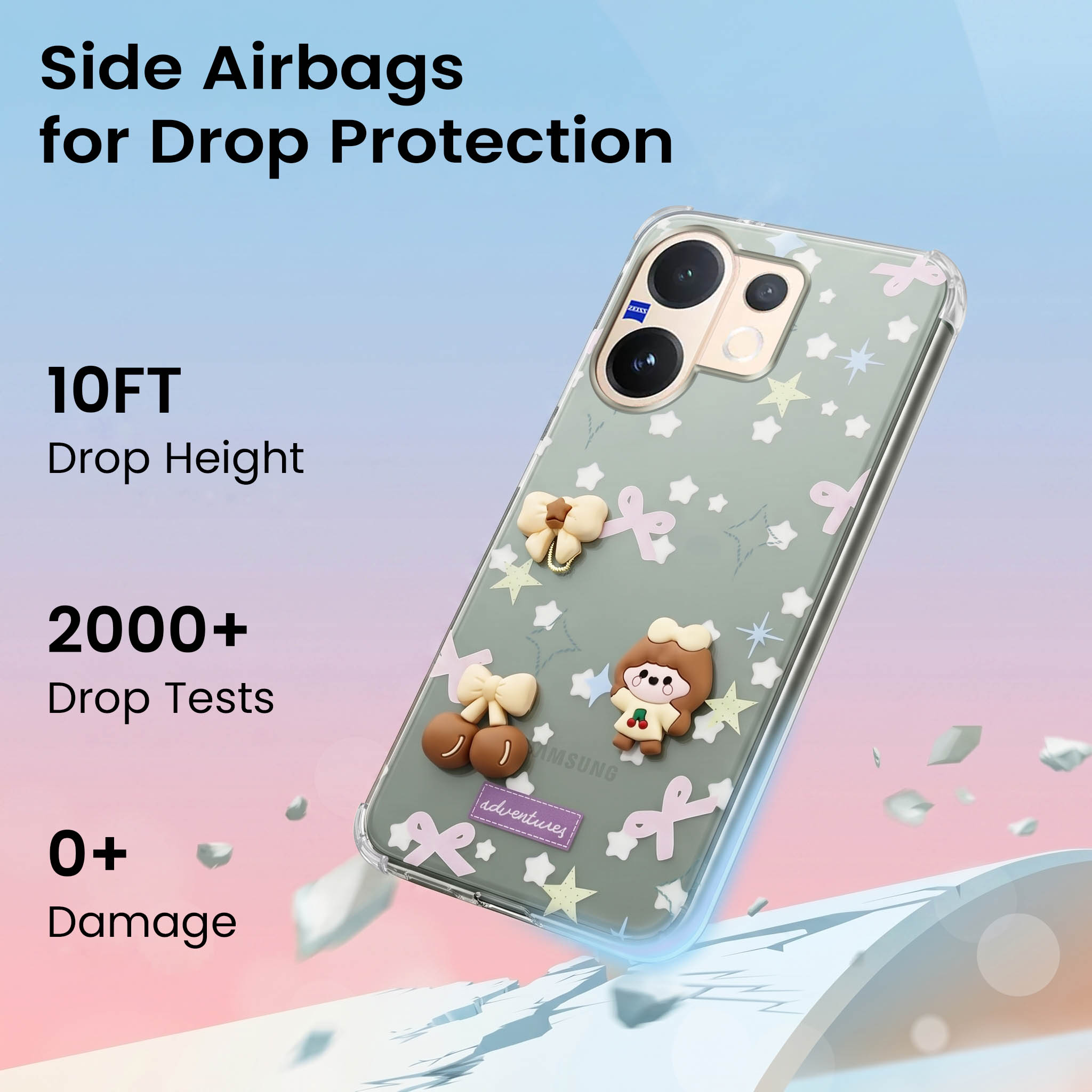 For Vivo V60 | Vivo T4 Pro Back Cover Case (3D Cute Cartoons | Hard Back Side Soft | Matte Premium Finish | HD Printing)