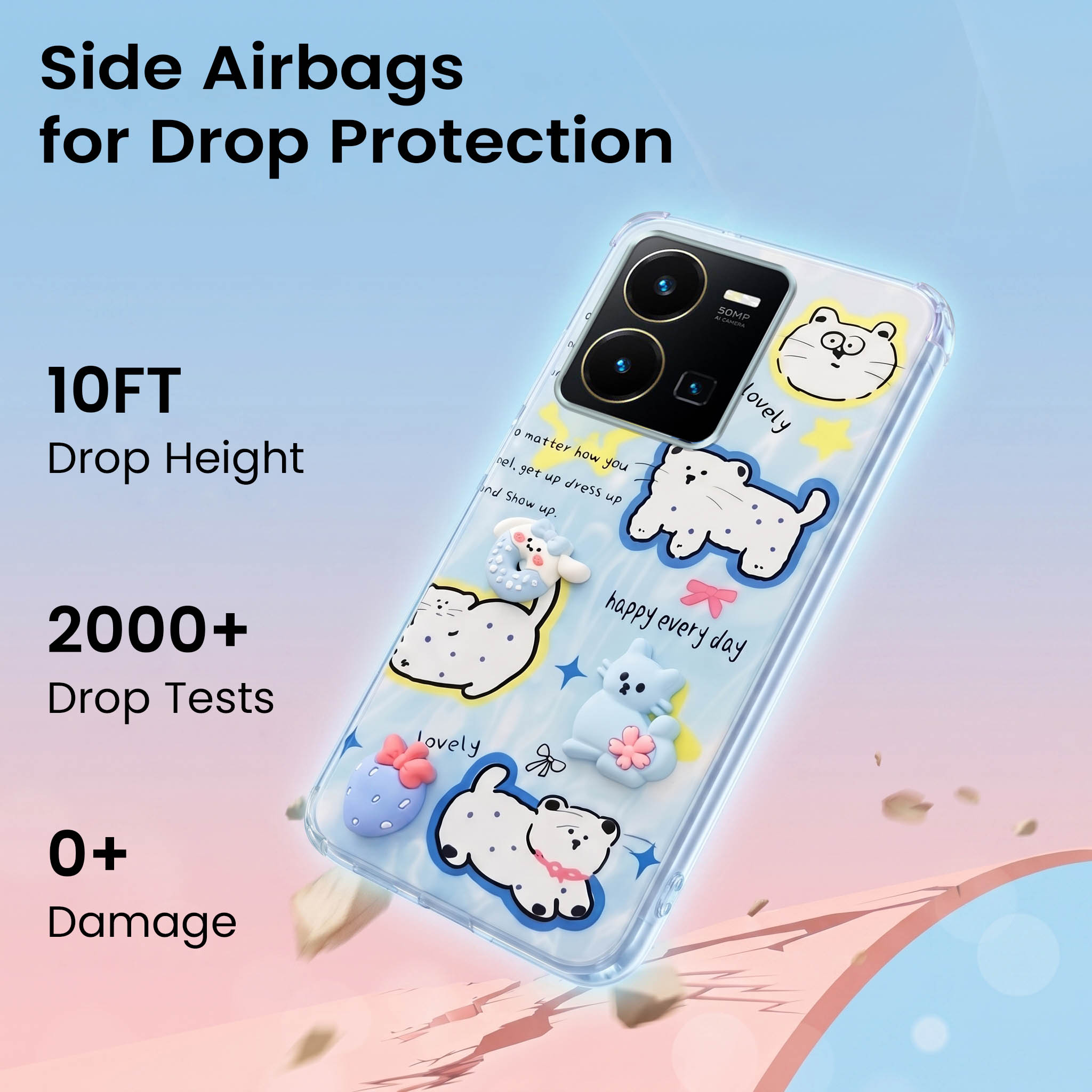 For Vivo Y35 Back Cover Case (3D Cute Cartoons | Hard Back Side Soft | Matte Premium Finish | HD Printing)