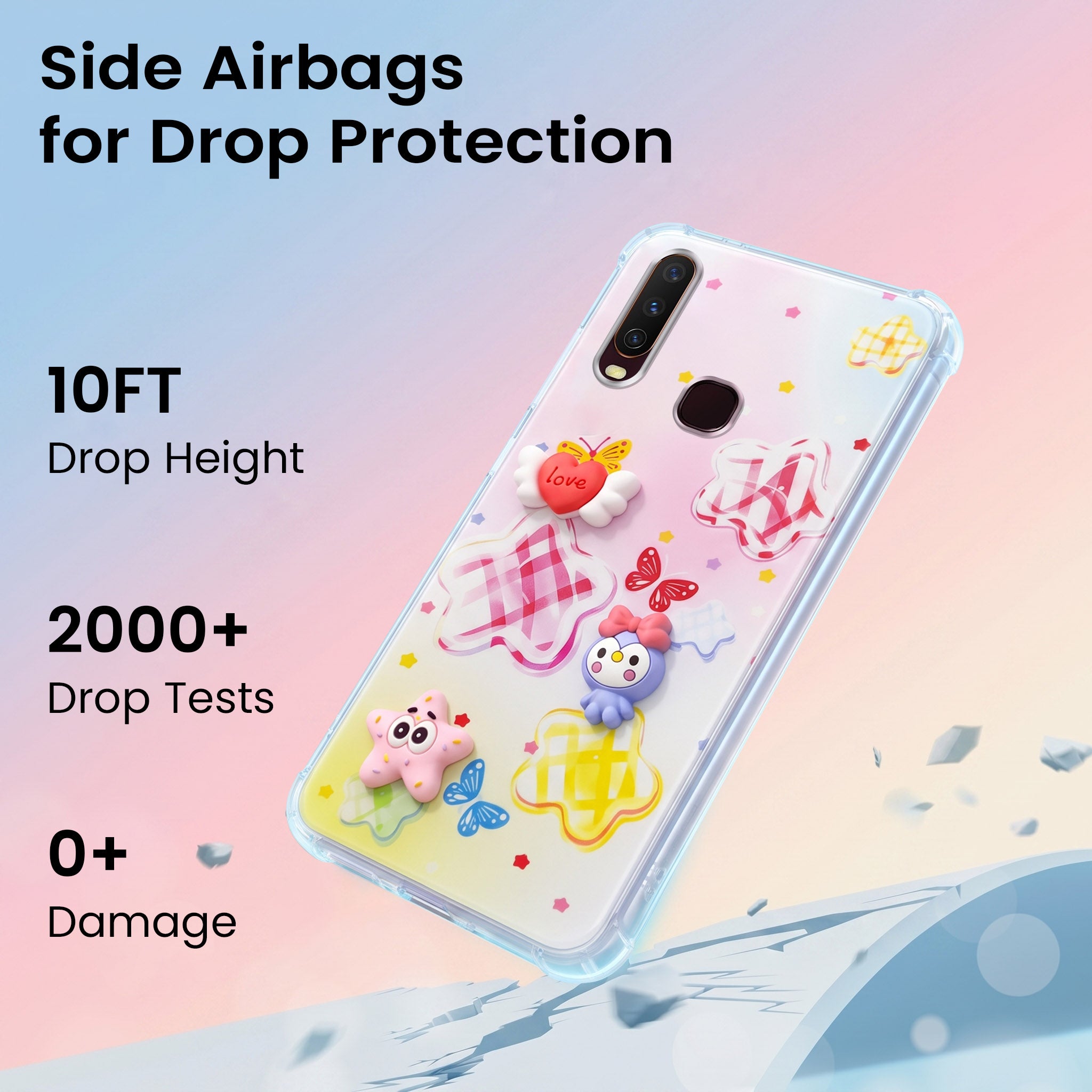 For Vivo Y12 | Y15 | Y17 Back Cover Case (3D Cute Cartoons | Hard Back Side Soft | Matte Premium Finish | HD Printing)