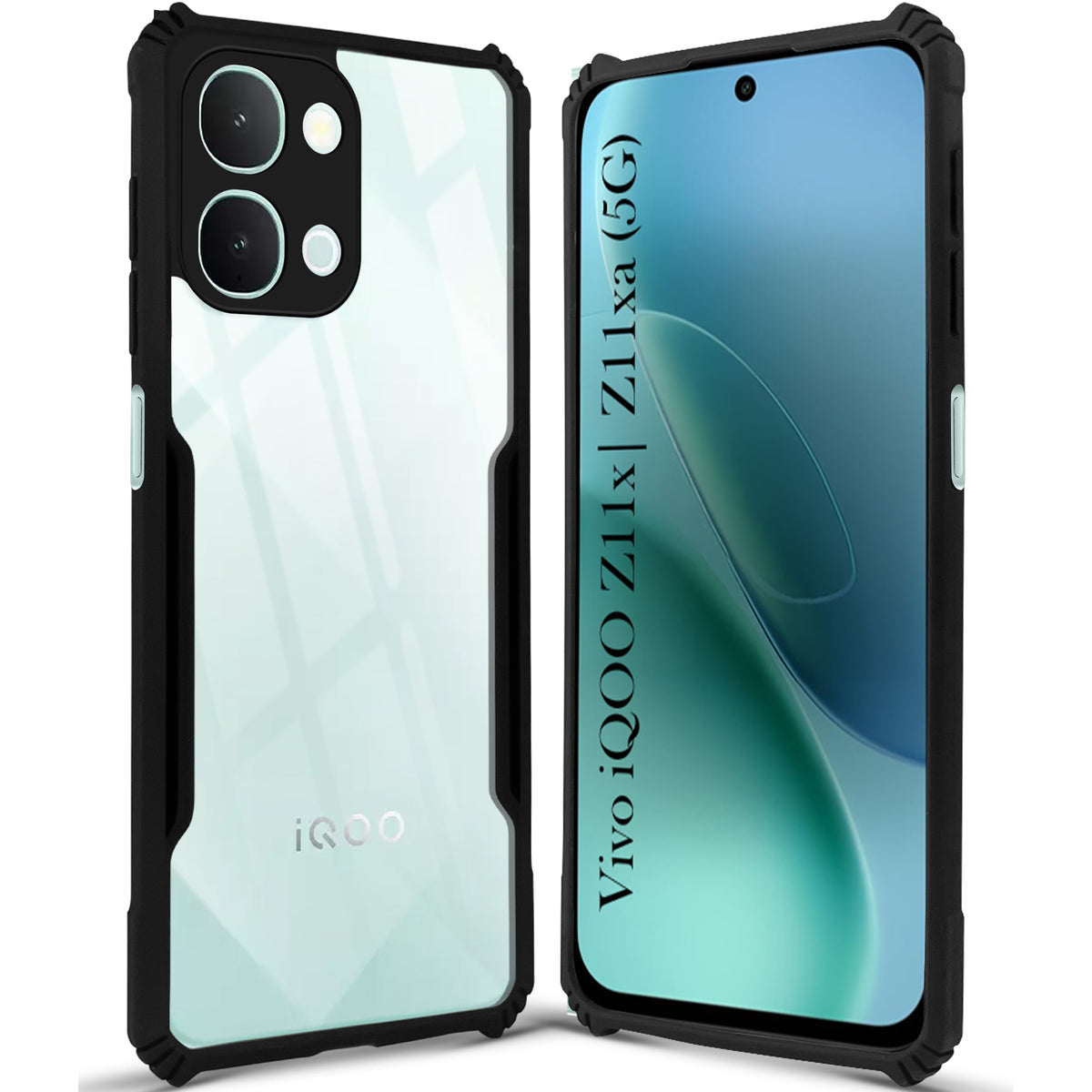 For iQOO Z11x | iQOO Z11xa Back Cover Case Hybrid (Shockproof with Polycarbonate Clear Panel | Professional Black)