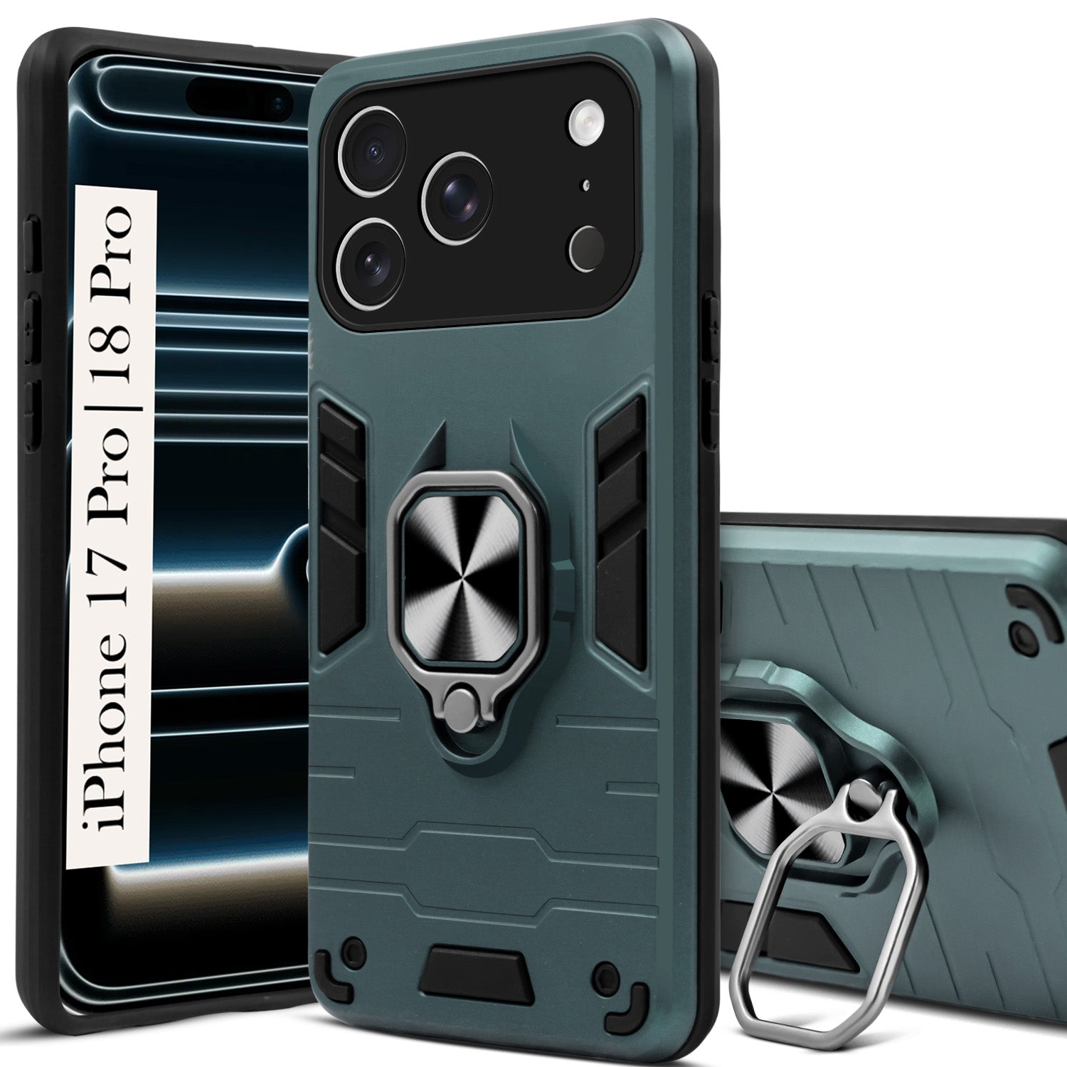 For iPhone 17 Pro | iPhone 18 Pro Back Cover Case (Shockproof Dual Layer Polycarbonate |Ring Holder Kickstand)