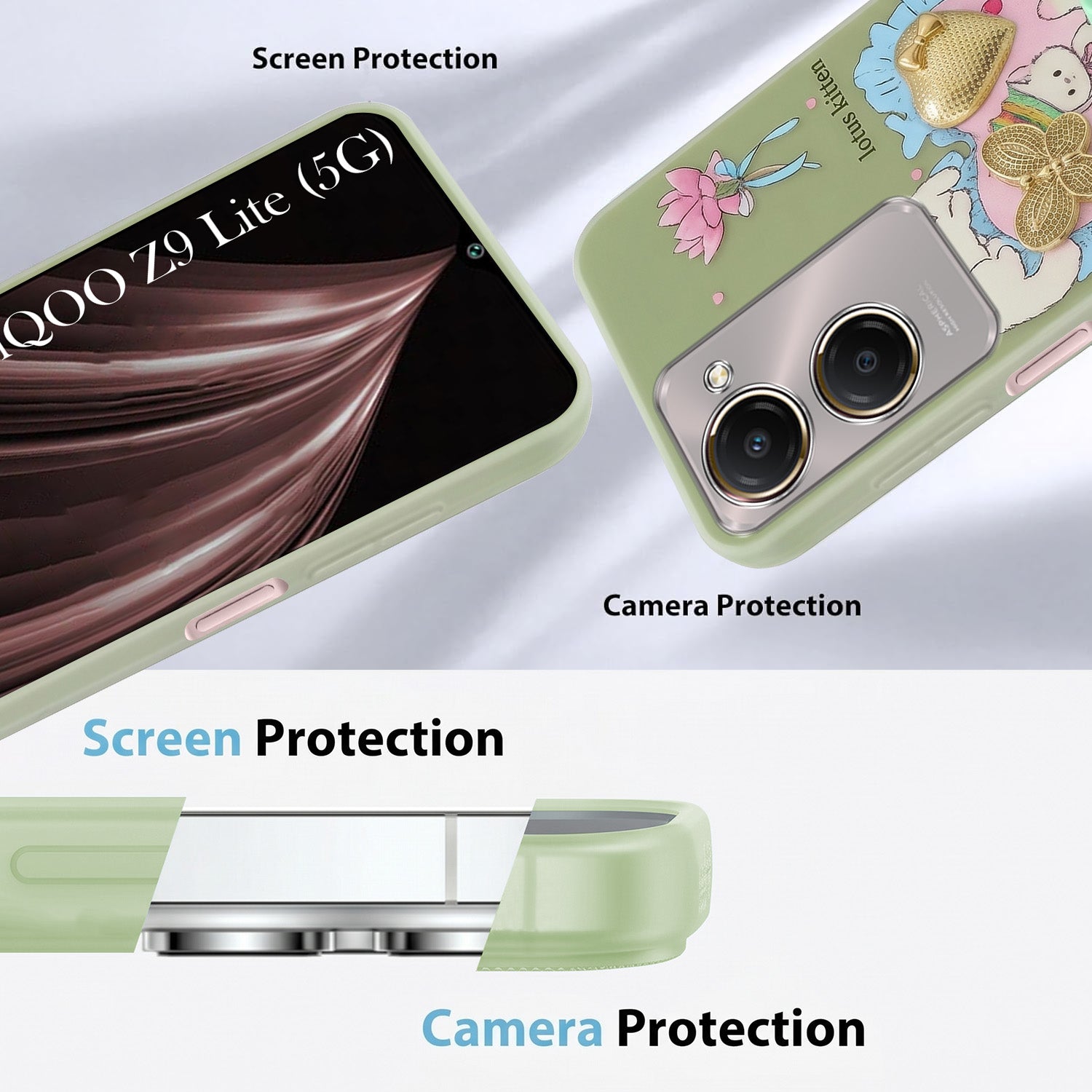 For Vivo iQOO Z9 Lite 5G Back Cover Case (3D Cute Heart Strap Holder | Camera Protection | Designer Girls Print)