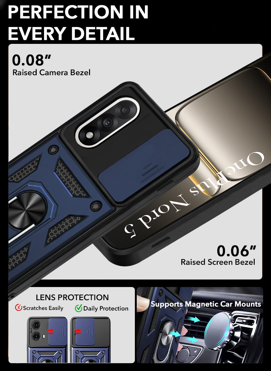 For Oneplus Nord 5 Back Cover Case (Sliding Shutter Camera Protection | Polycarbonate |Ring Holder Kickstand)